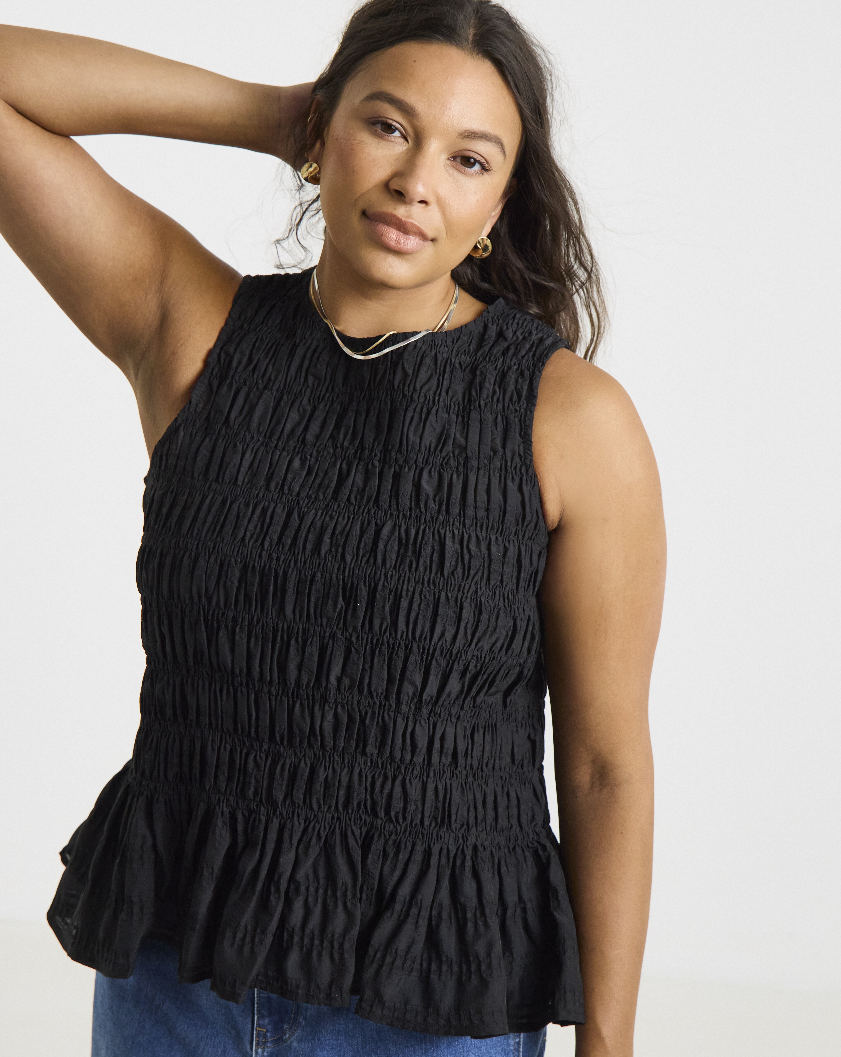 Simply Be Black Shirred Sleeveless Top