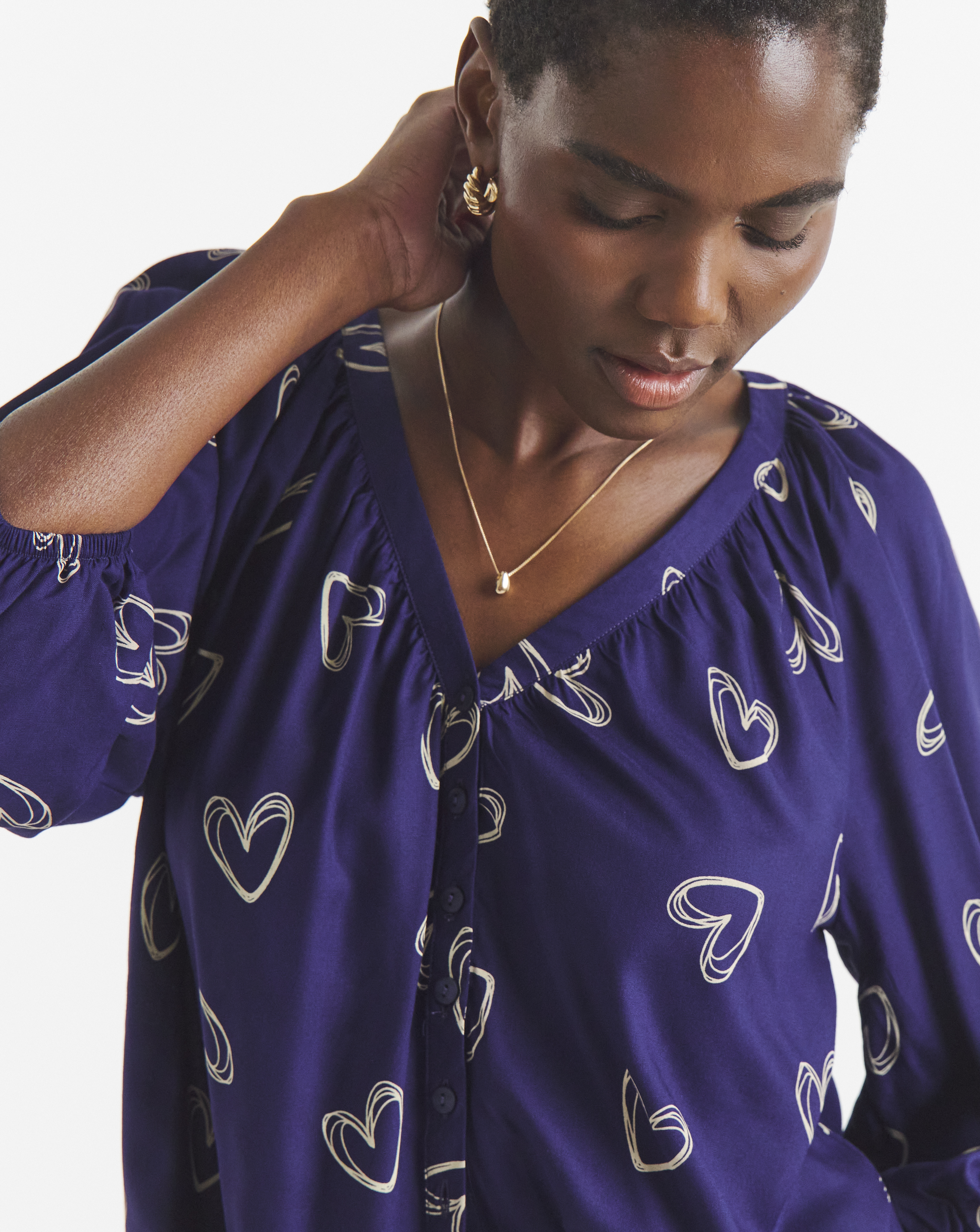 Collarless Button Through Blouse
