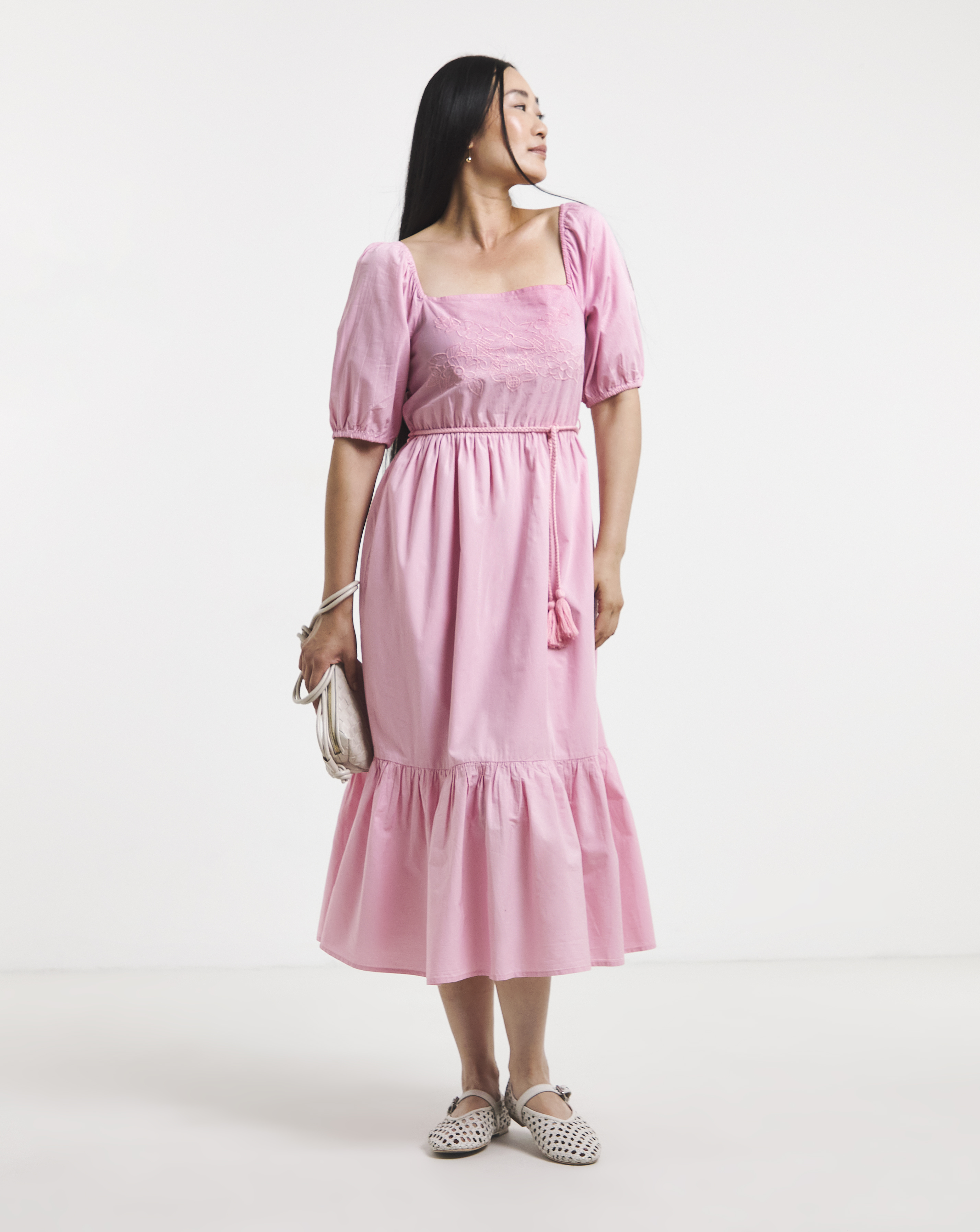 Anise Pink Off The Shoulder Tiered Dress