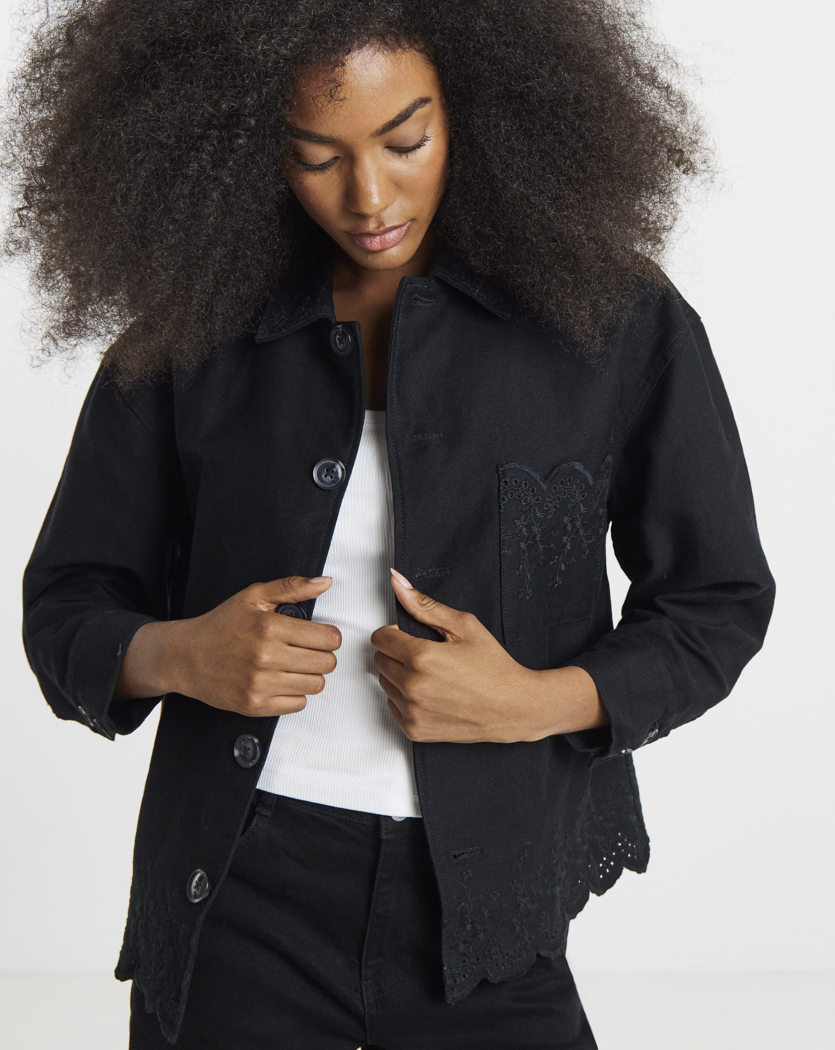SBE Black Broderie Cropped Jacket