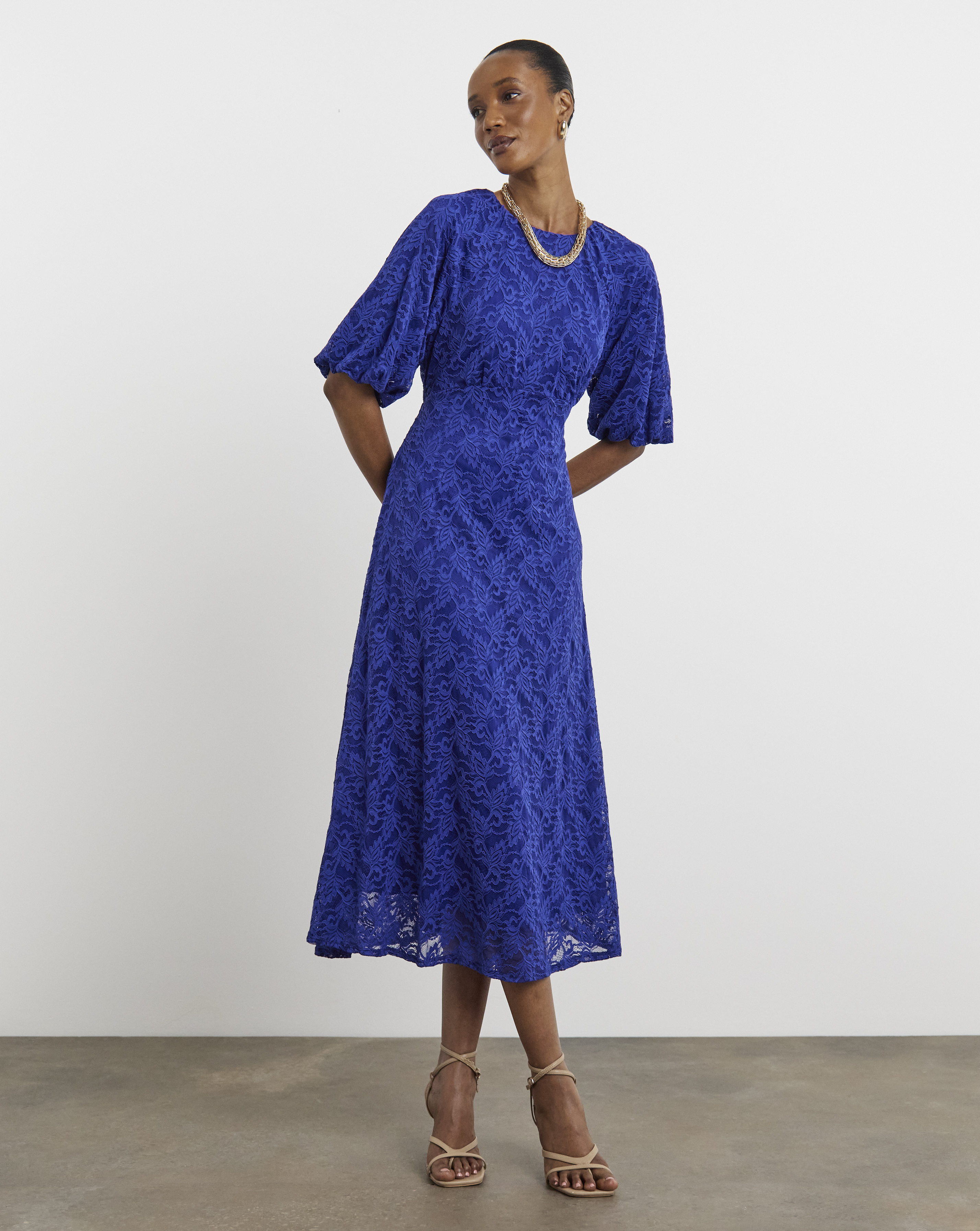 Joanna Hope Lace Dress With Puff Sleeves