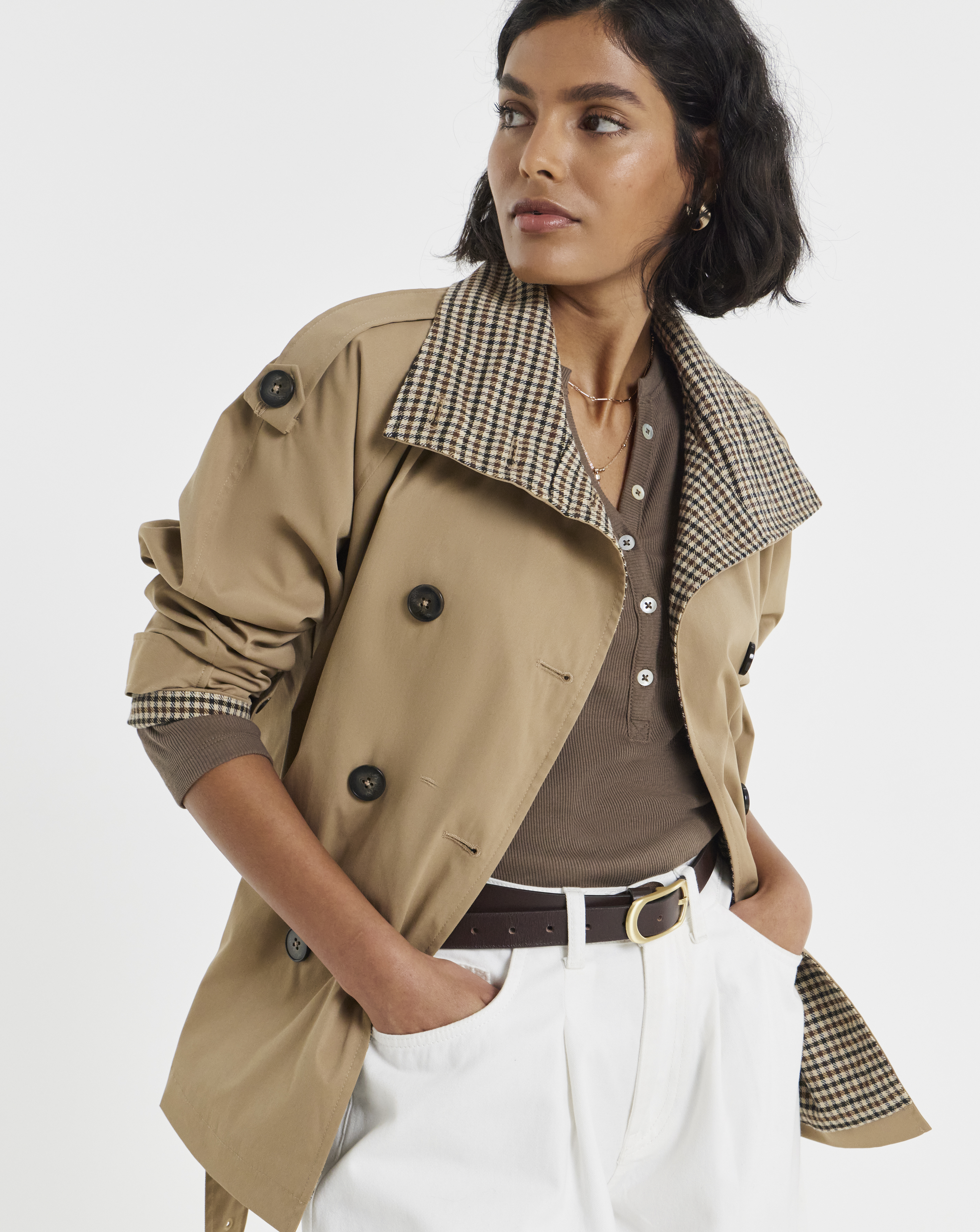 New In - Camel Dropped Waist Trench