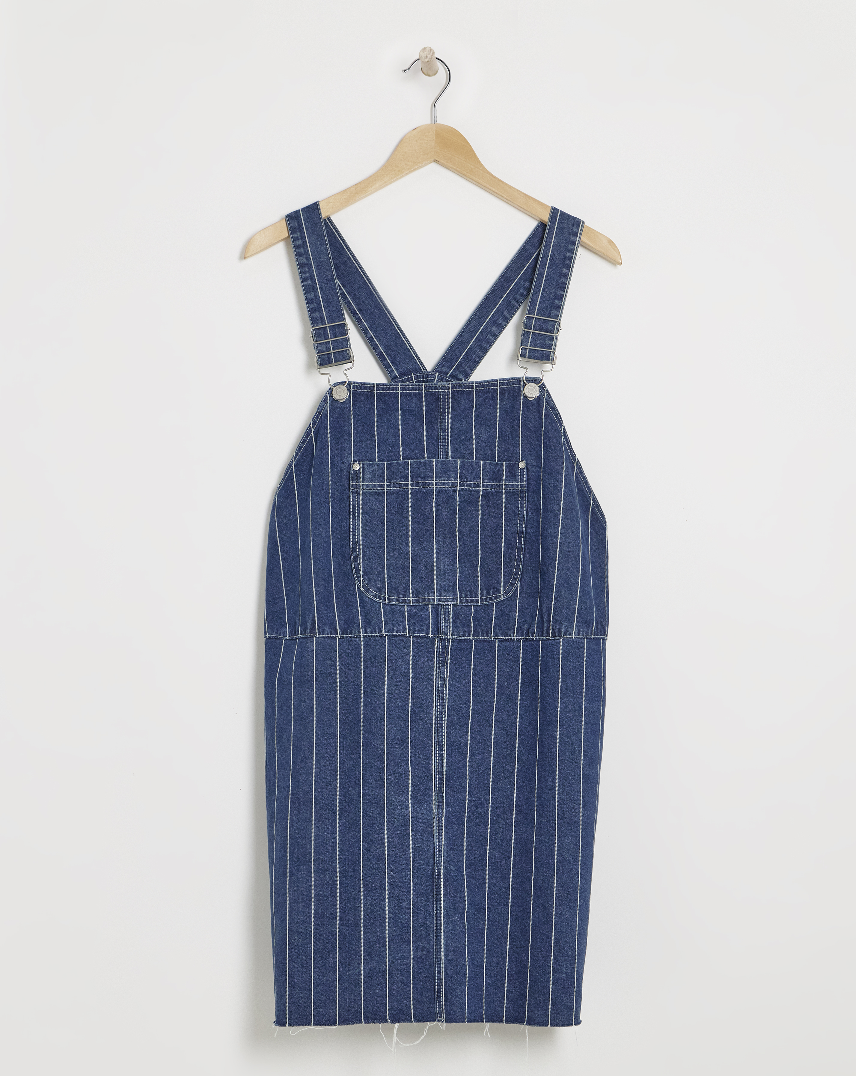 Simply Be Blue Striped Denim Dungaree Mini Dress