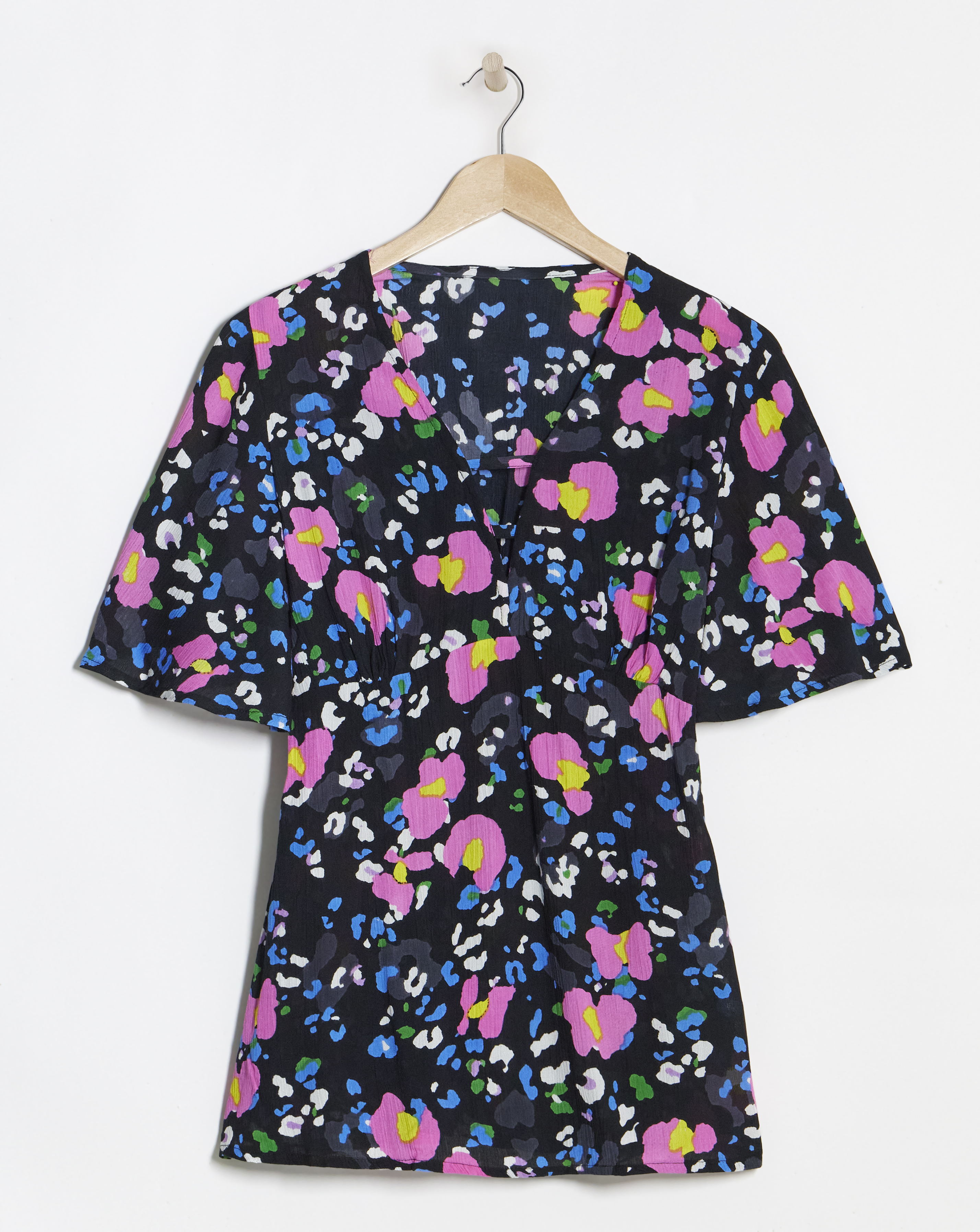 Black Animal Print Angel Sleeve Crinkle Top