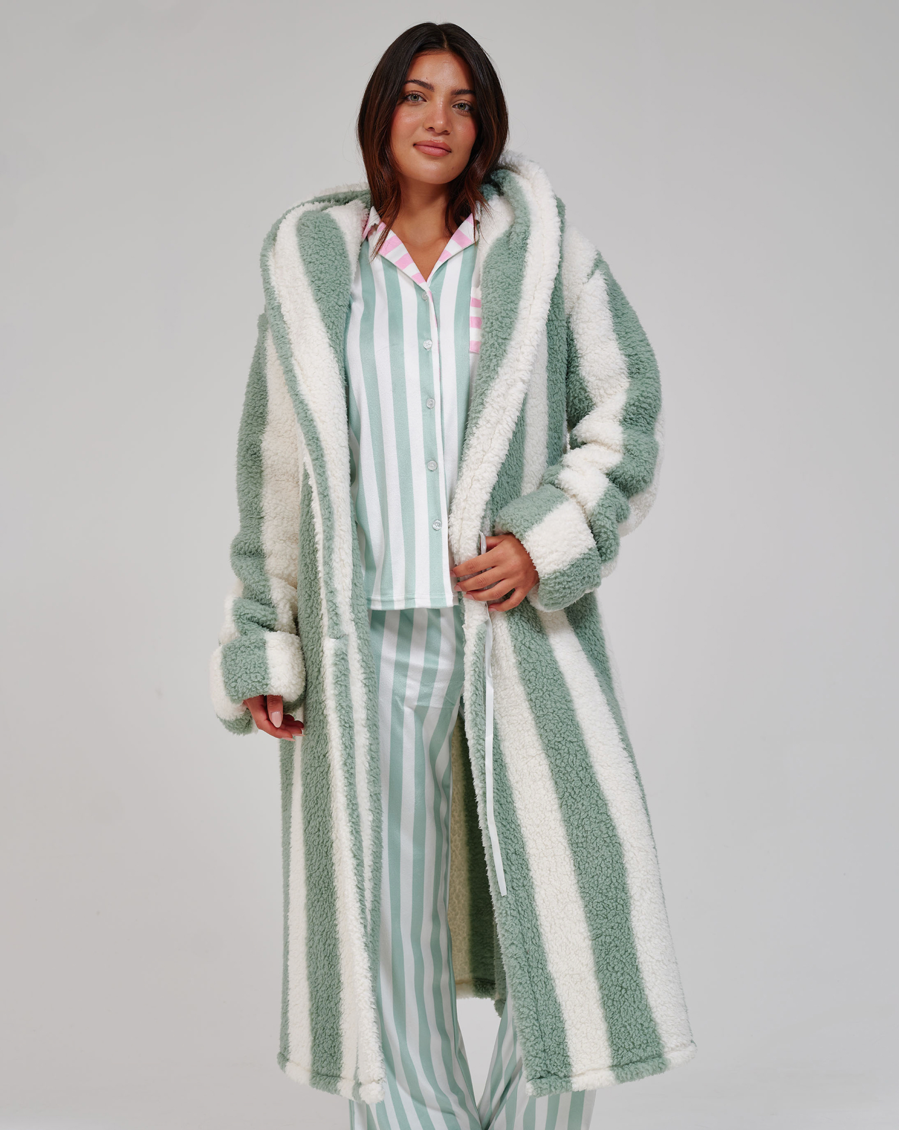 Loungeable Striped Midi Dressing Gown