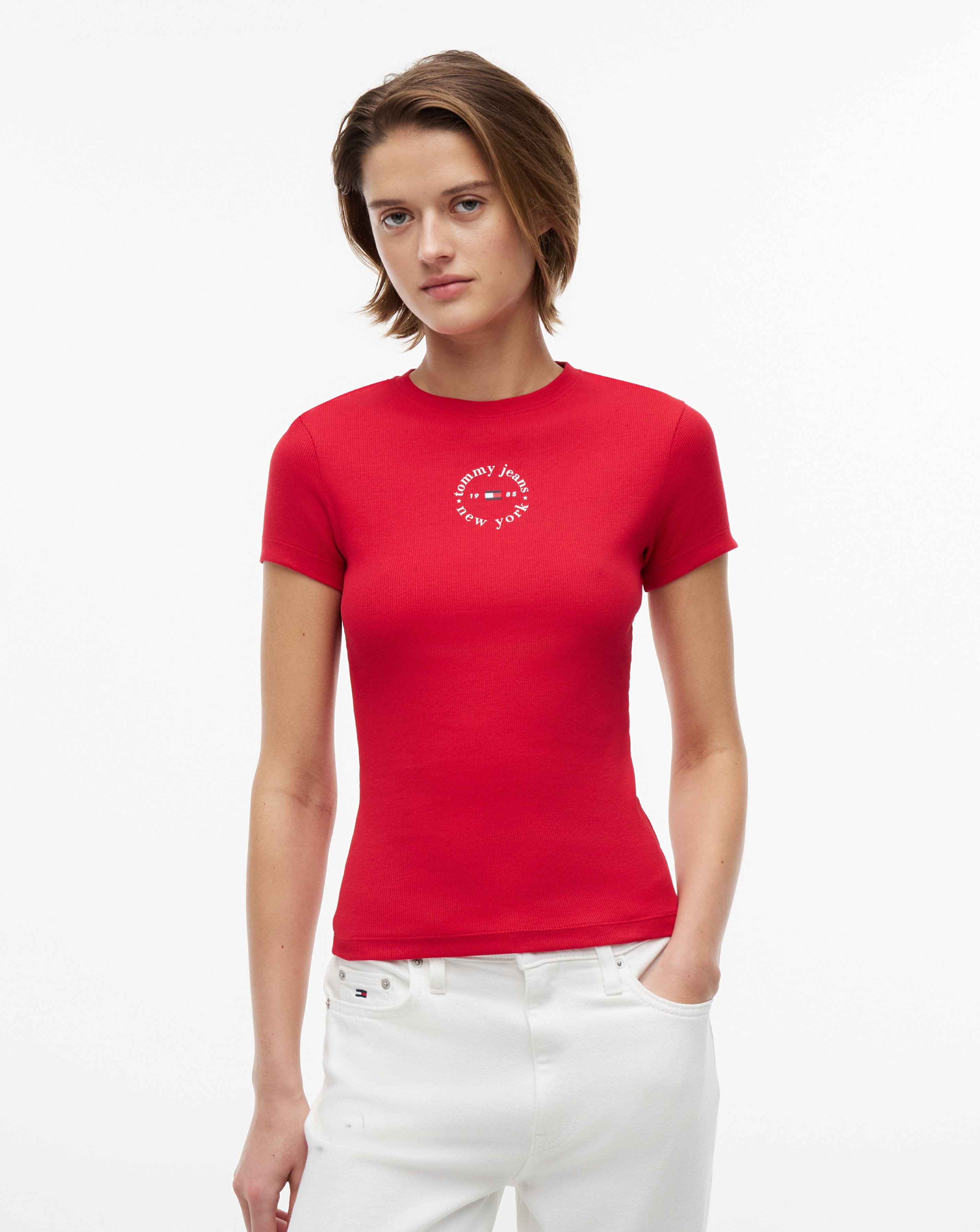 New In - Tommy Jeans Slim Logo Rib Tee