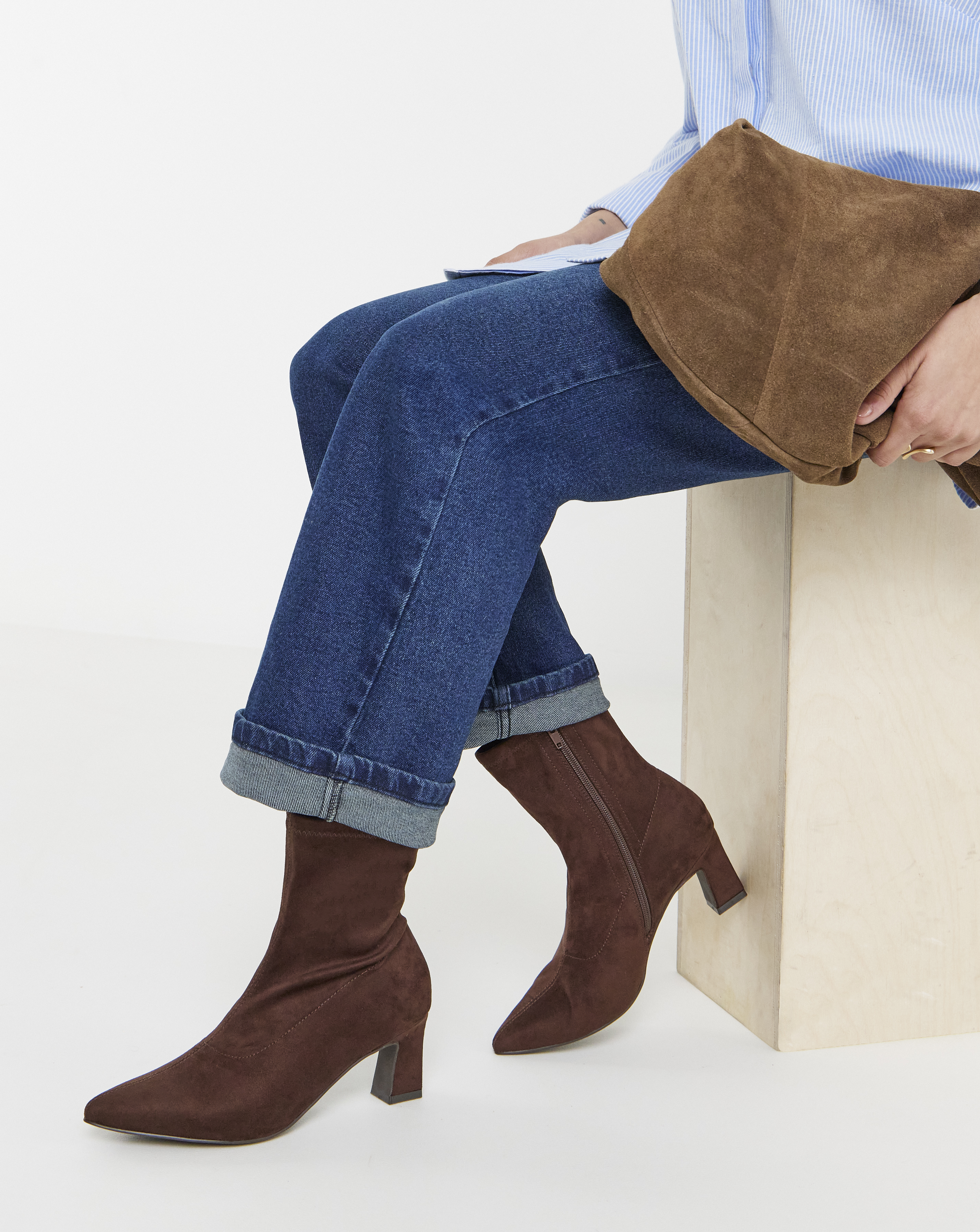 Julia Pointed Toe Heeled Ankle Sock Boots - Wide Fit (E)
