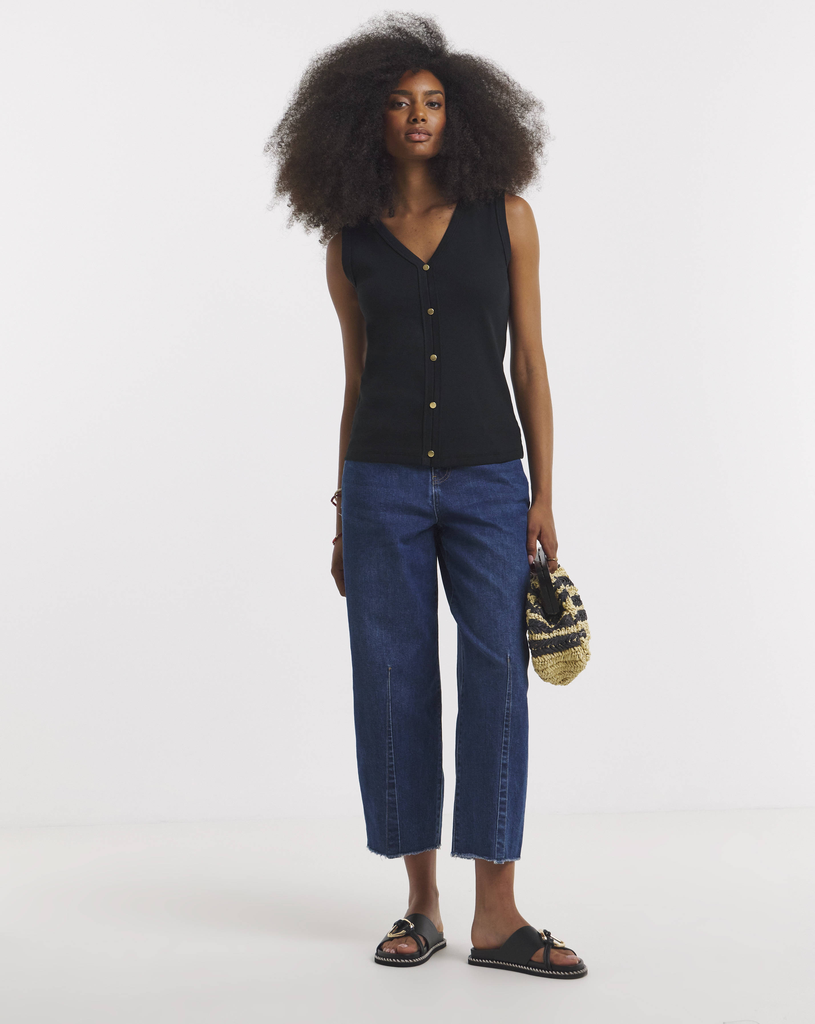 Ribbed Button Through Vest