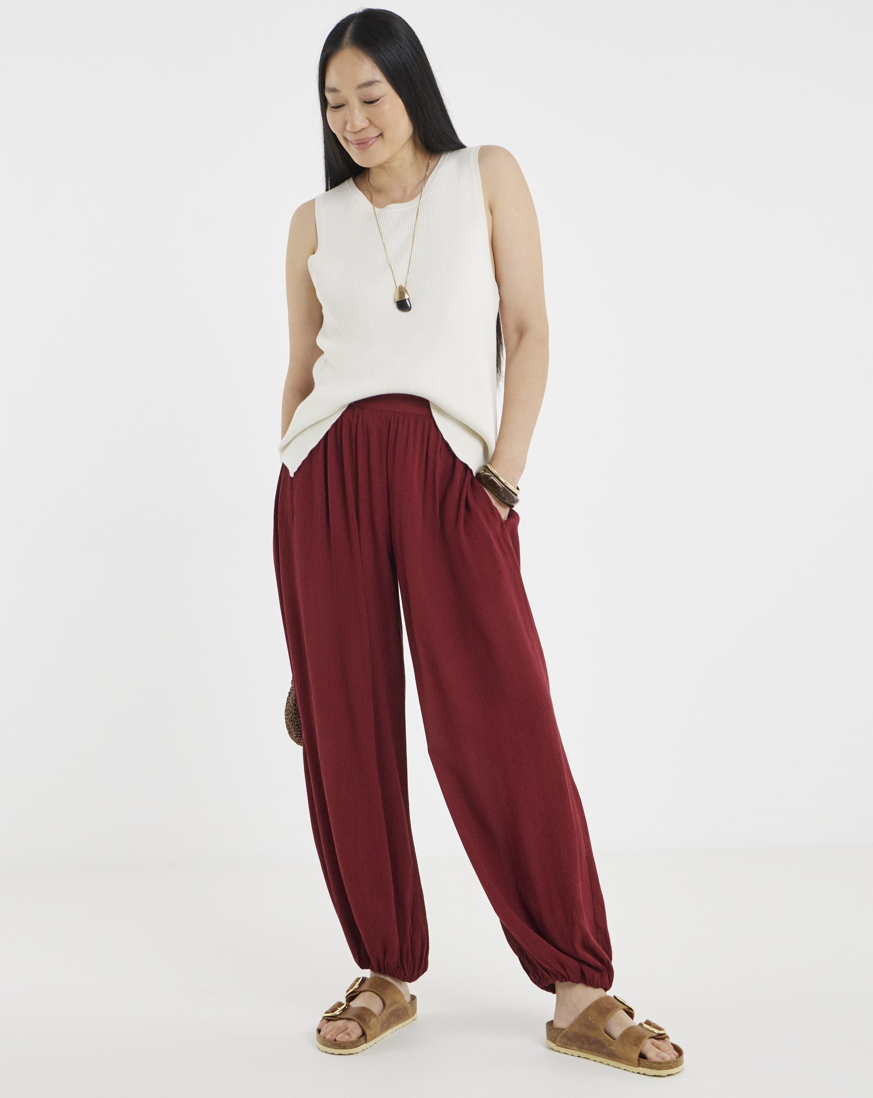 New In - Burgundy Crinkle Balloon Trouser
