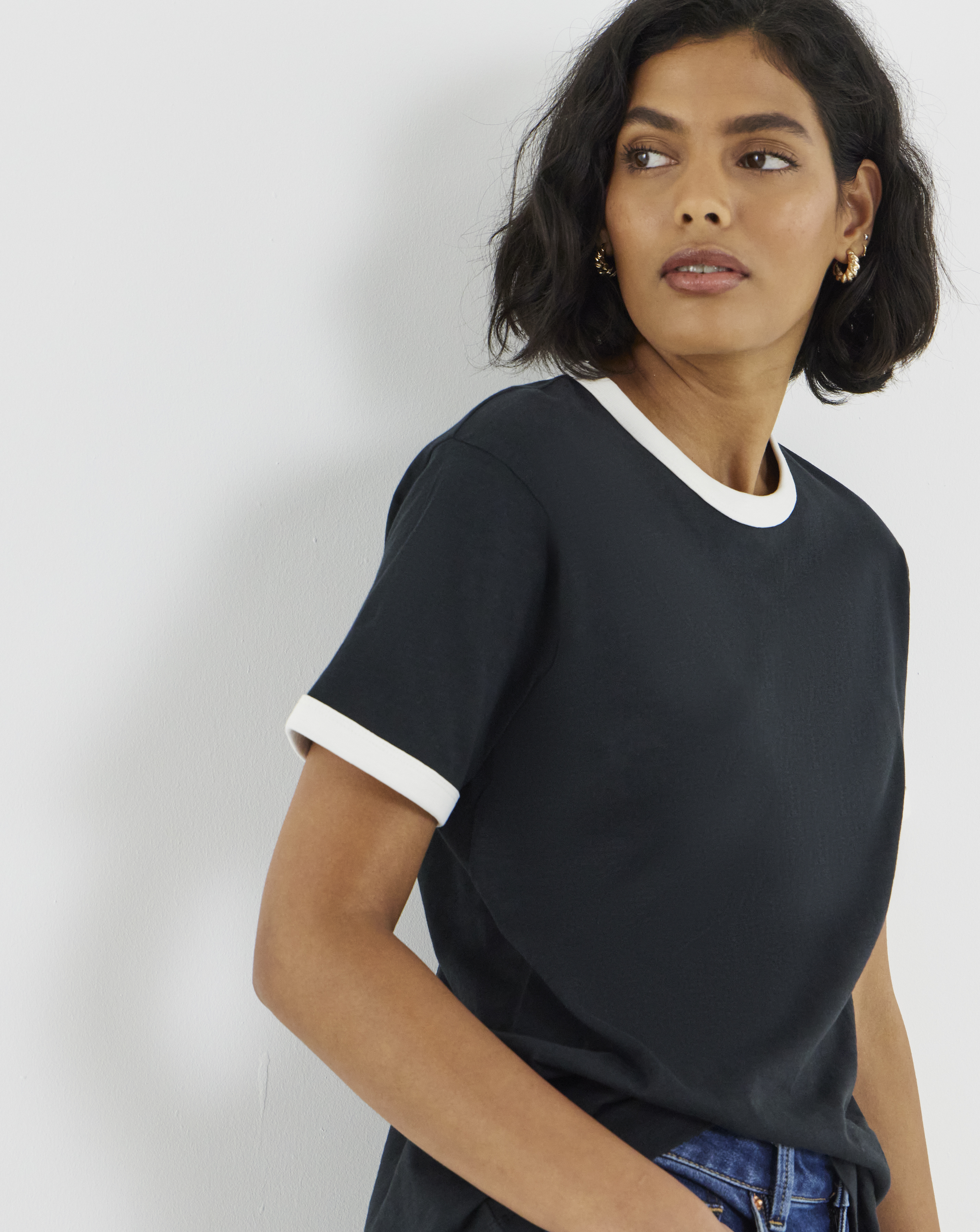 Simply Be Black And White Short Sleeve Ringer T-Shirt