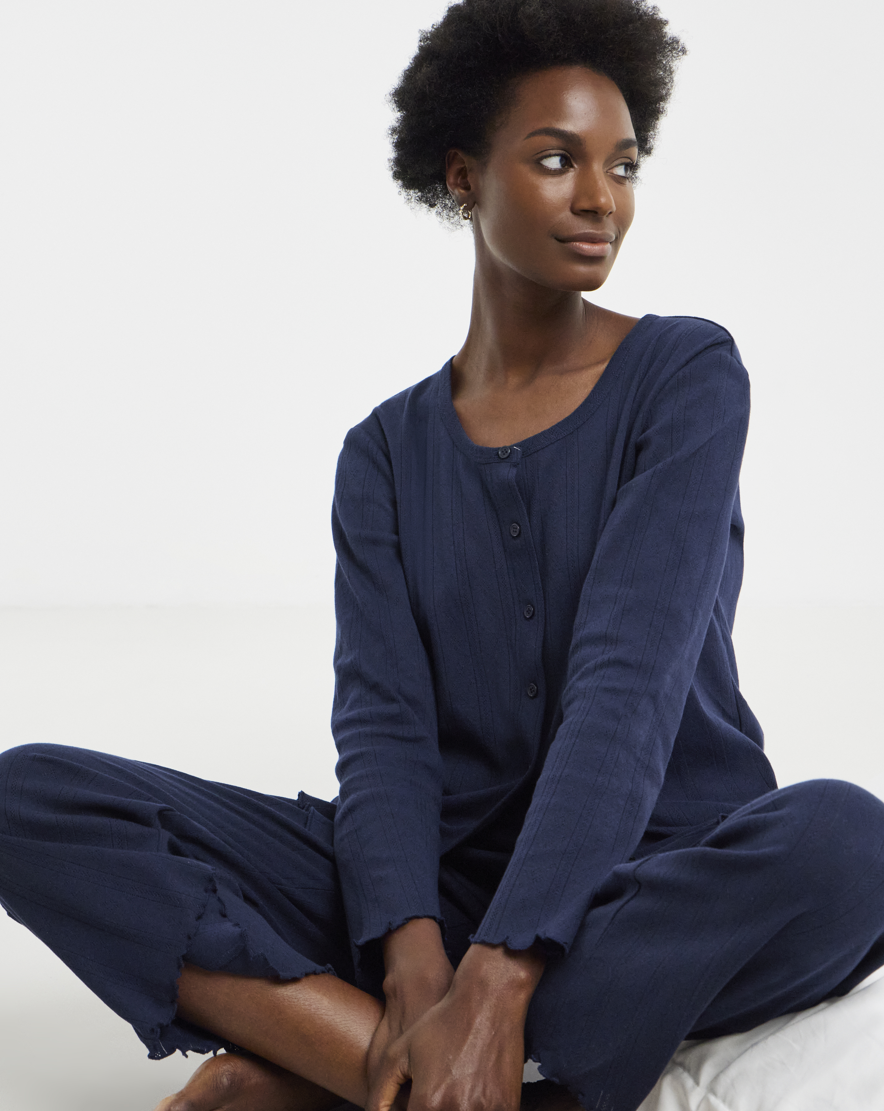 Pretty Secrets Cotton Pointelle Rib Pyjama Set Navy