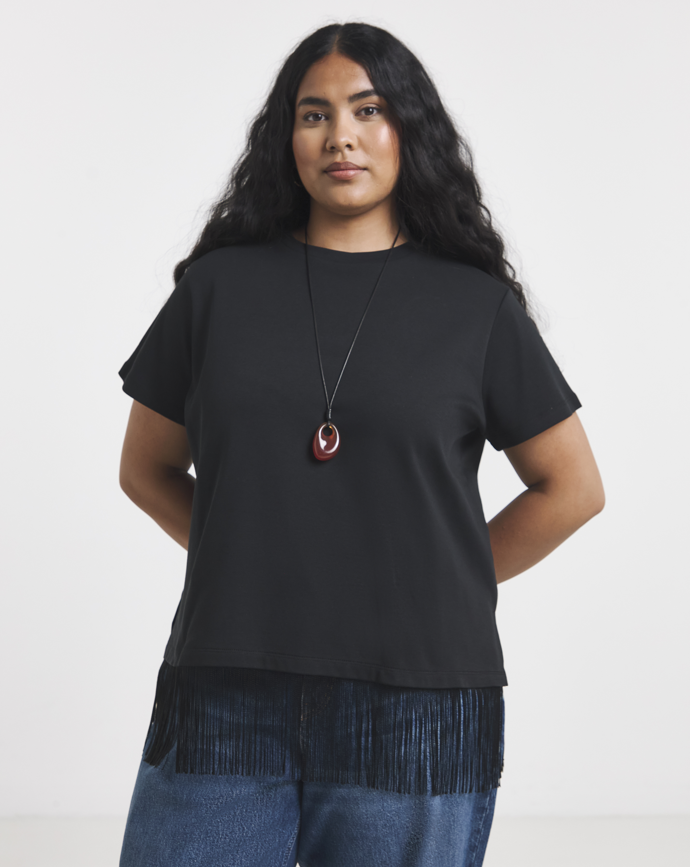 Simply Be Black Tassel Hem T-Shirt