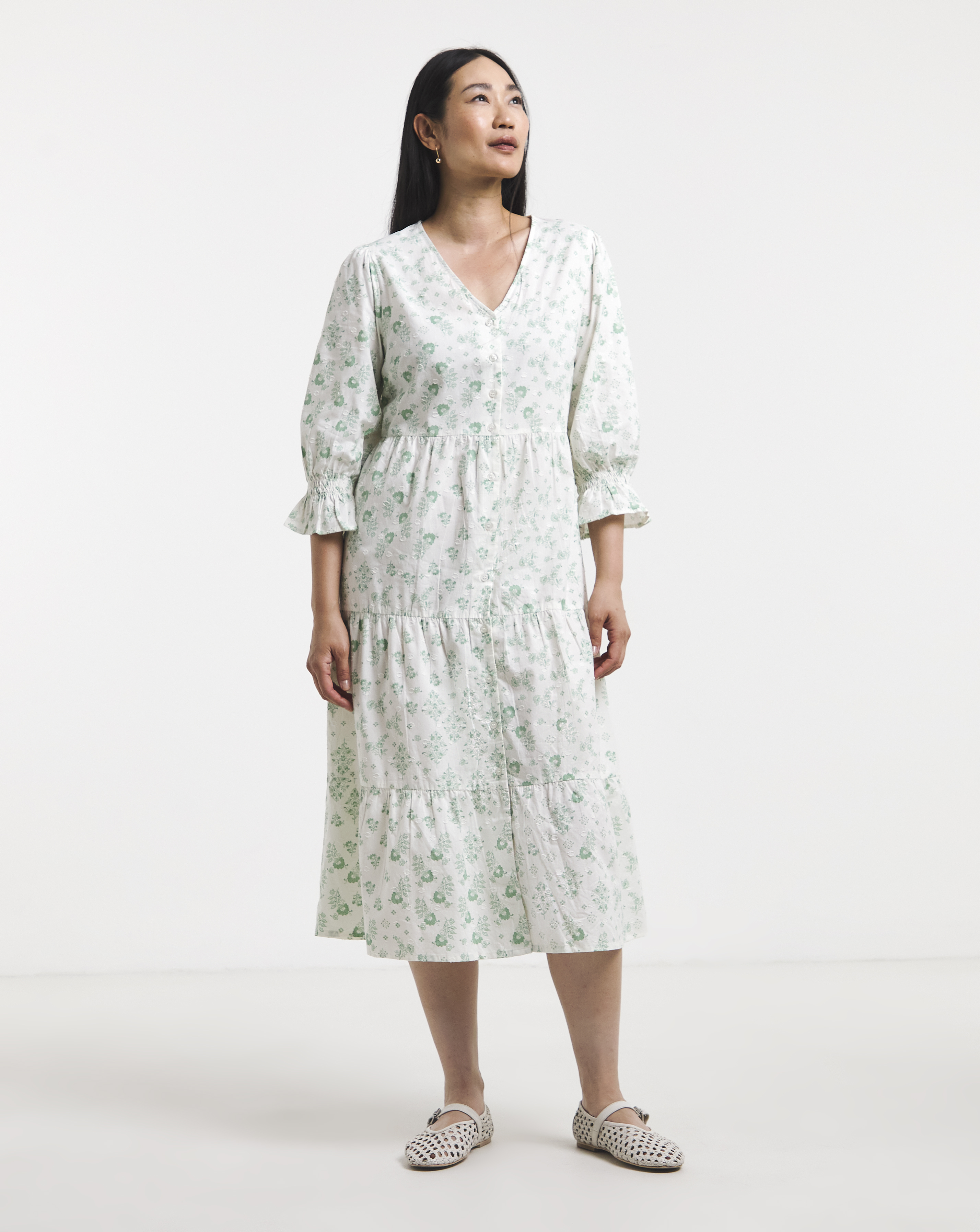 Cotton Dobby Button Through Dress