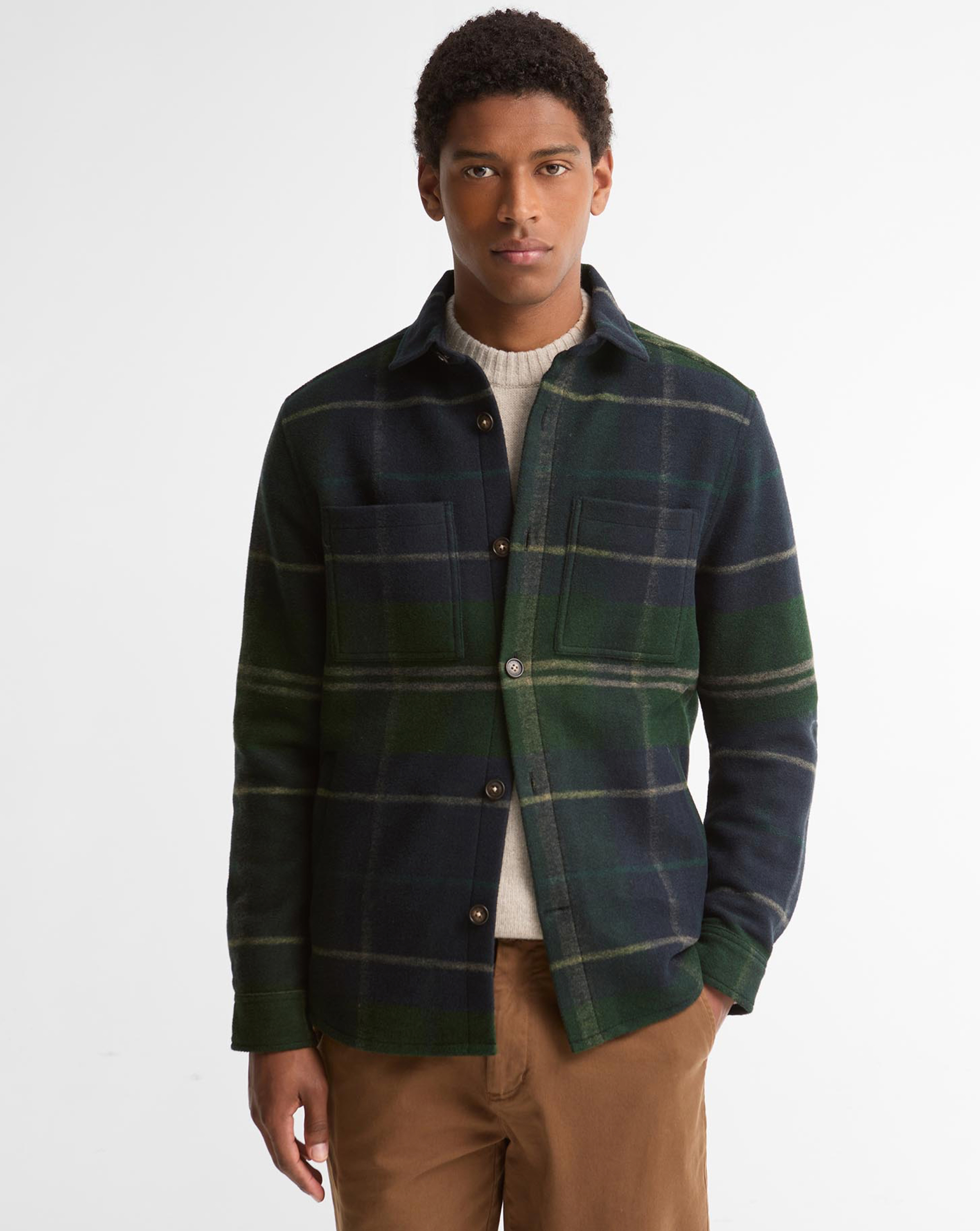 Barbour Men's Green Woodlane Brushed Check Overshirt