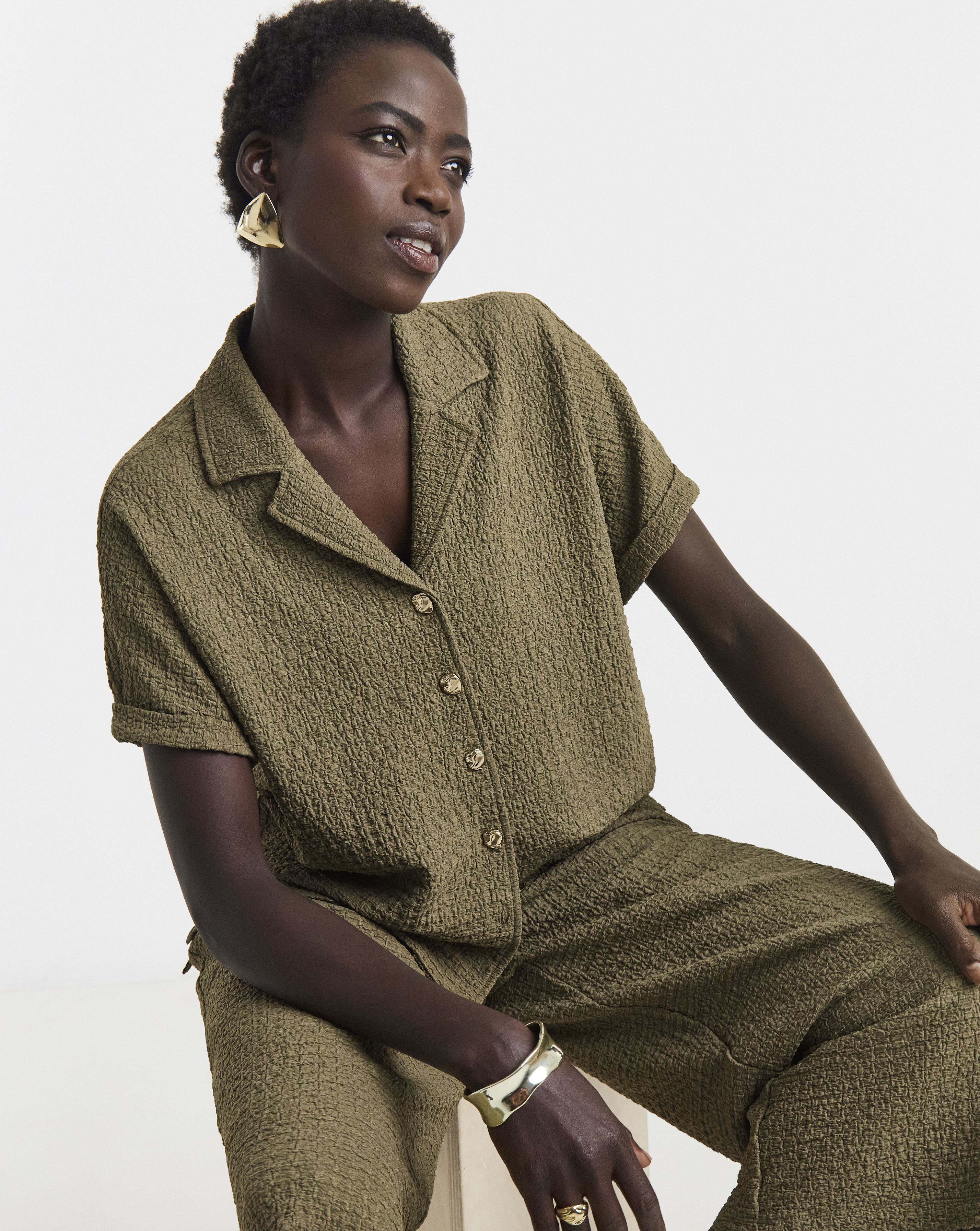 Textured Revere Collar Soft Shirt