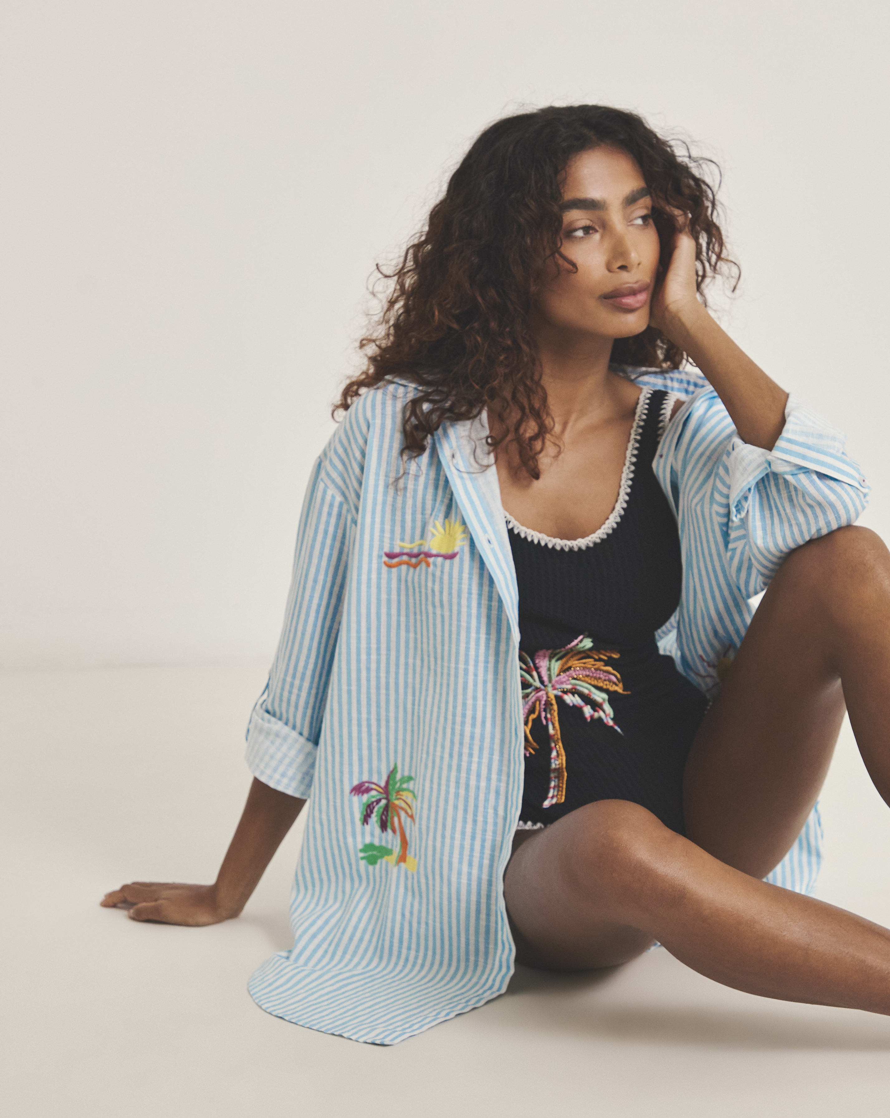 Embroidered Button Up Beach Shirt