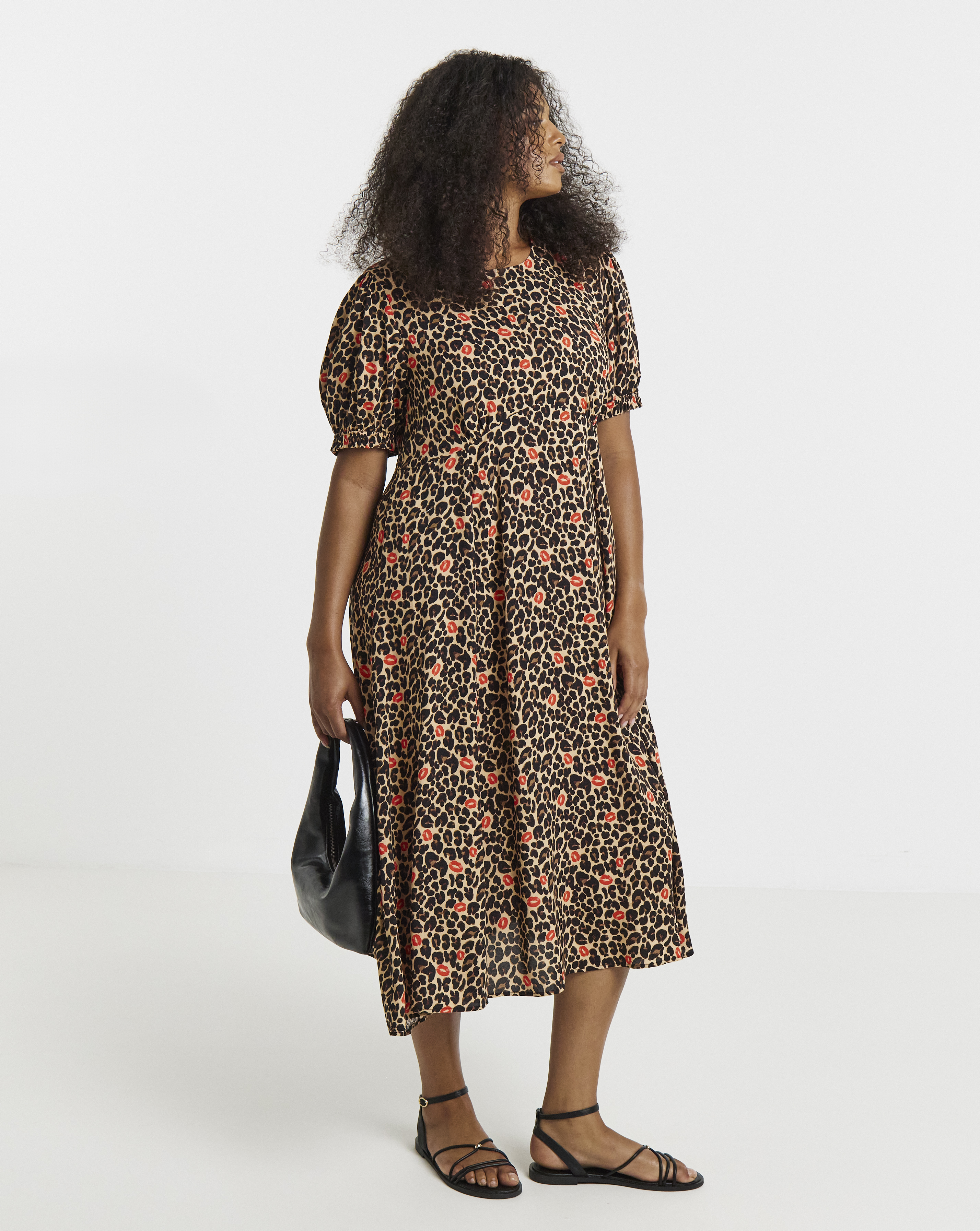 Simply Be Leopard Printed Short Sleeve Viscose Midi Dress