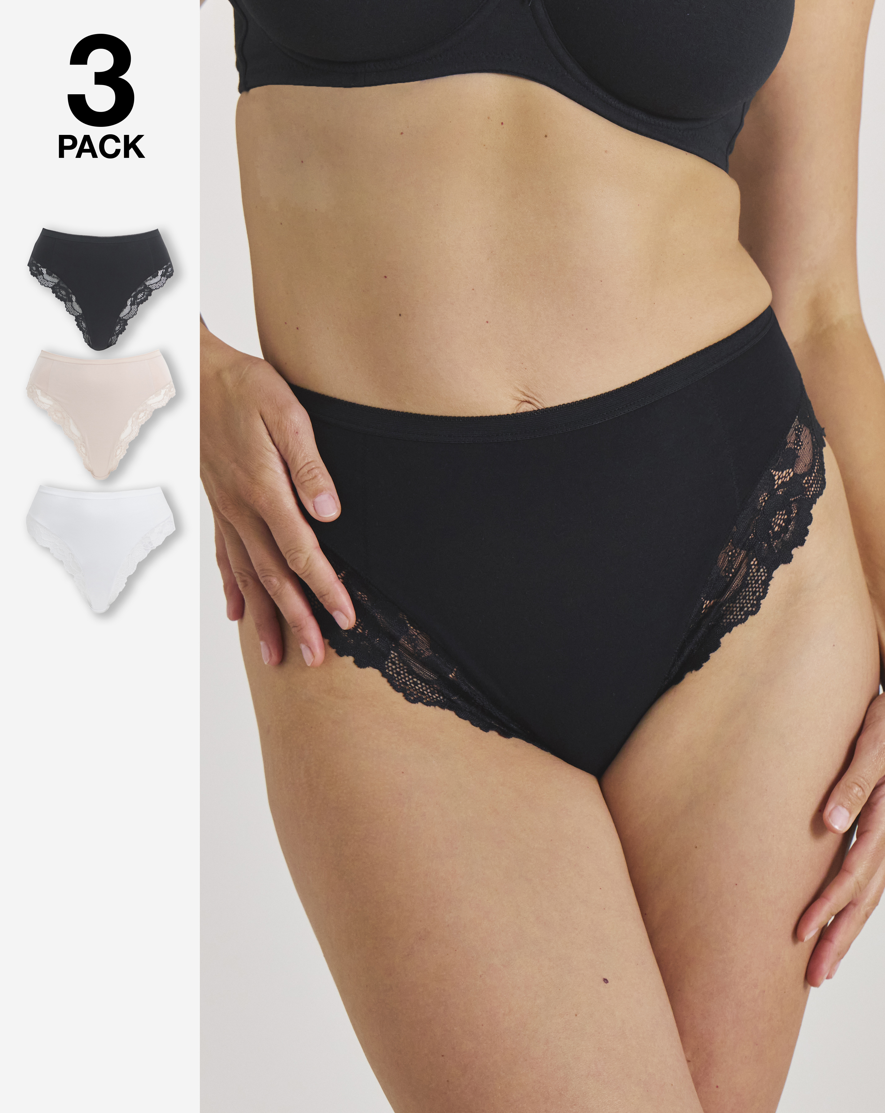 MAGISCULPT Medium Control (3 Pack) High Leg Knickers Black/White