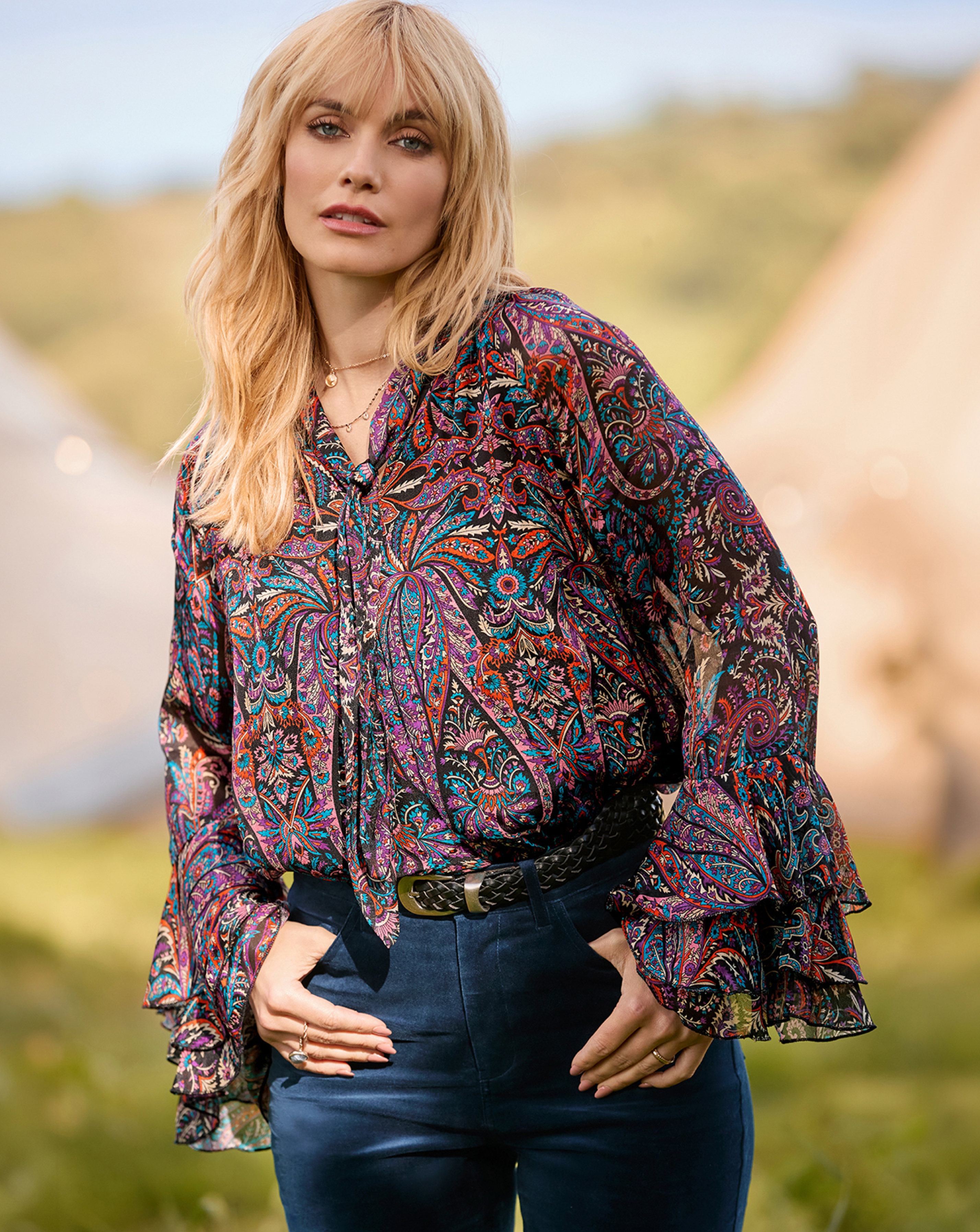 Joe Browns Multi Boho Print Tie Neck Blouse Size 10