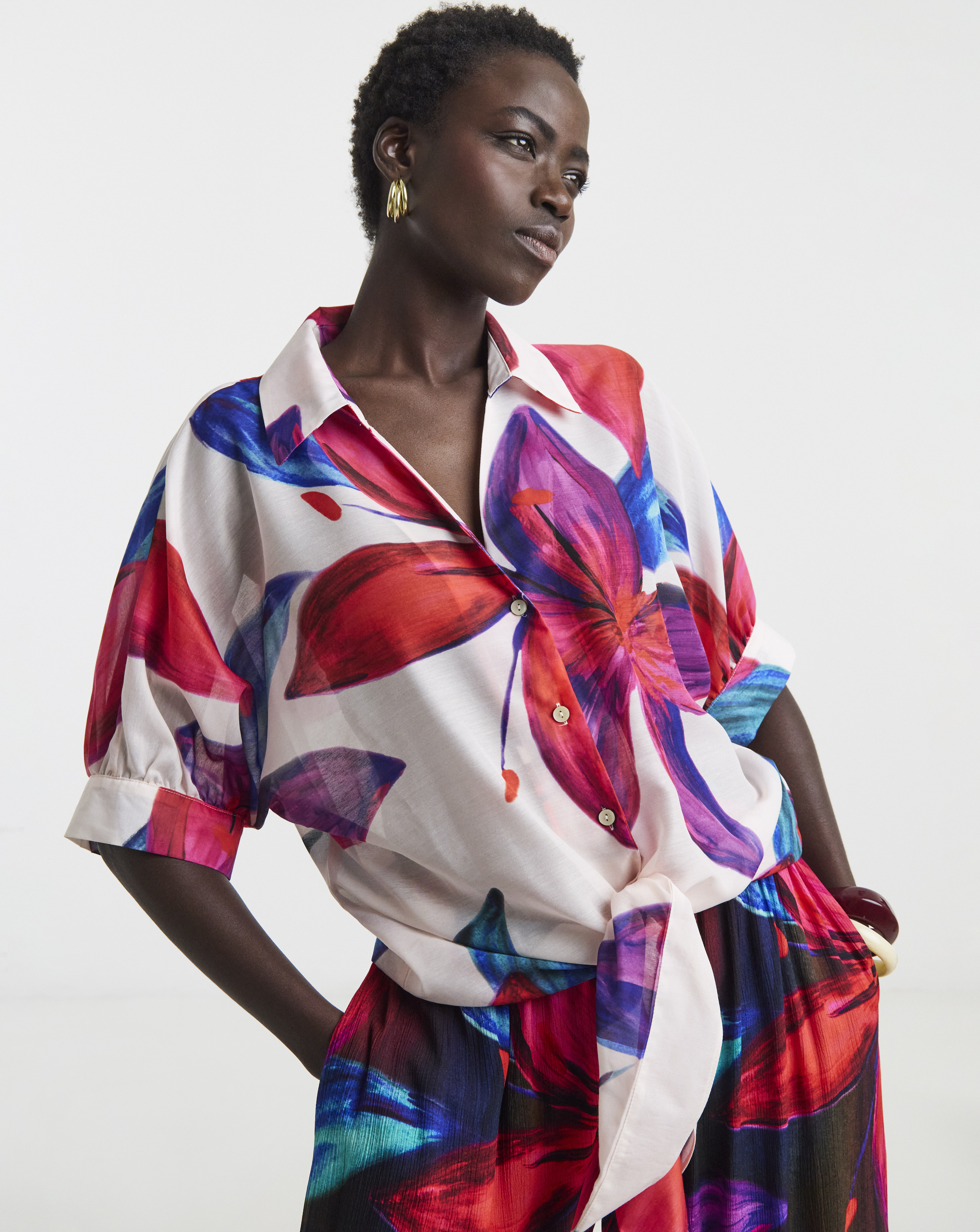 Printed Tie Front Shirt