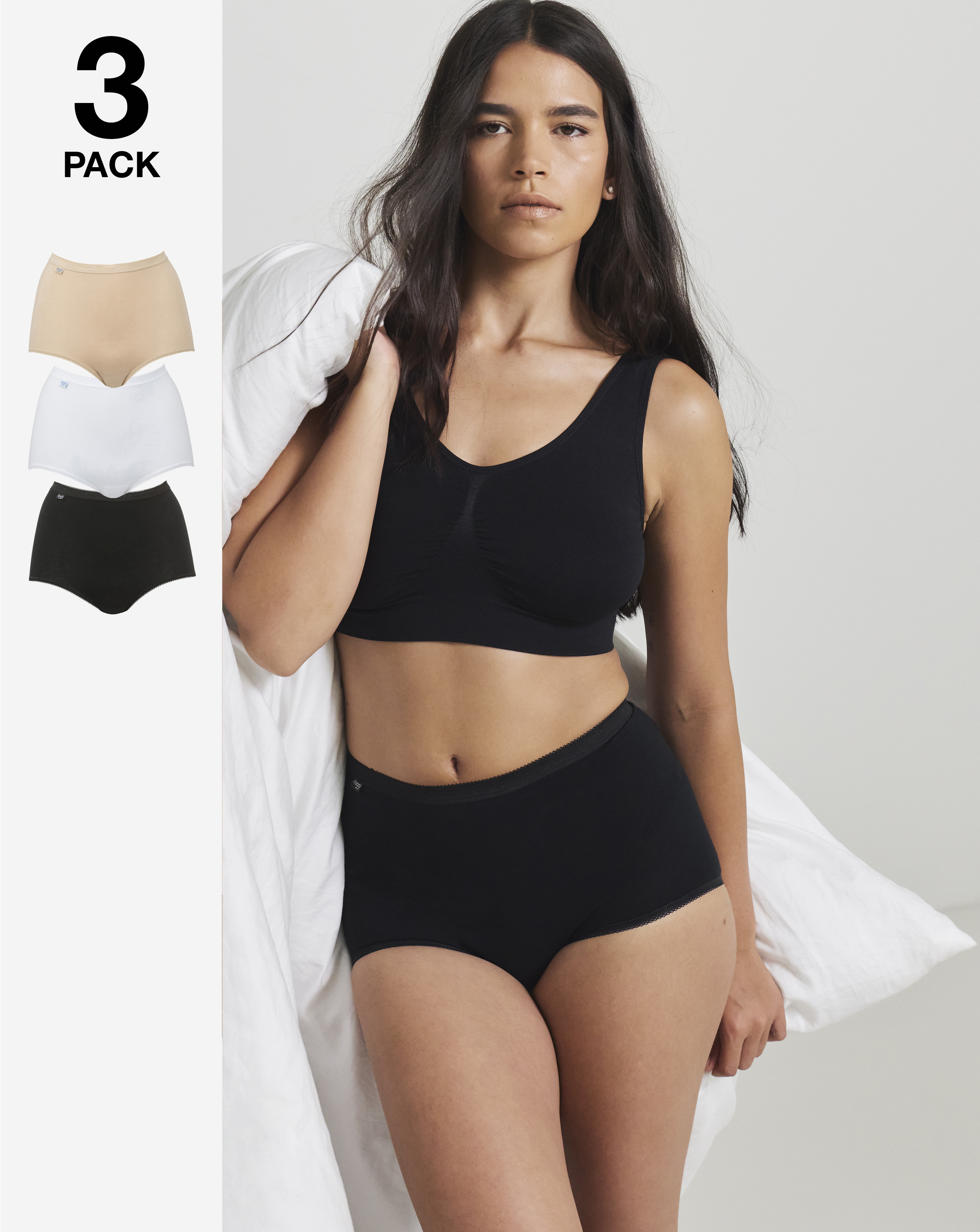 Sloggi 3 Pack Basic Maxi Briefs - White/black/skin - Size 12 - Women's