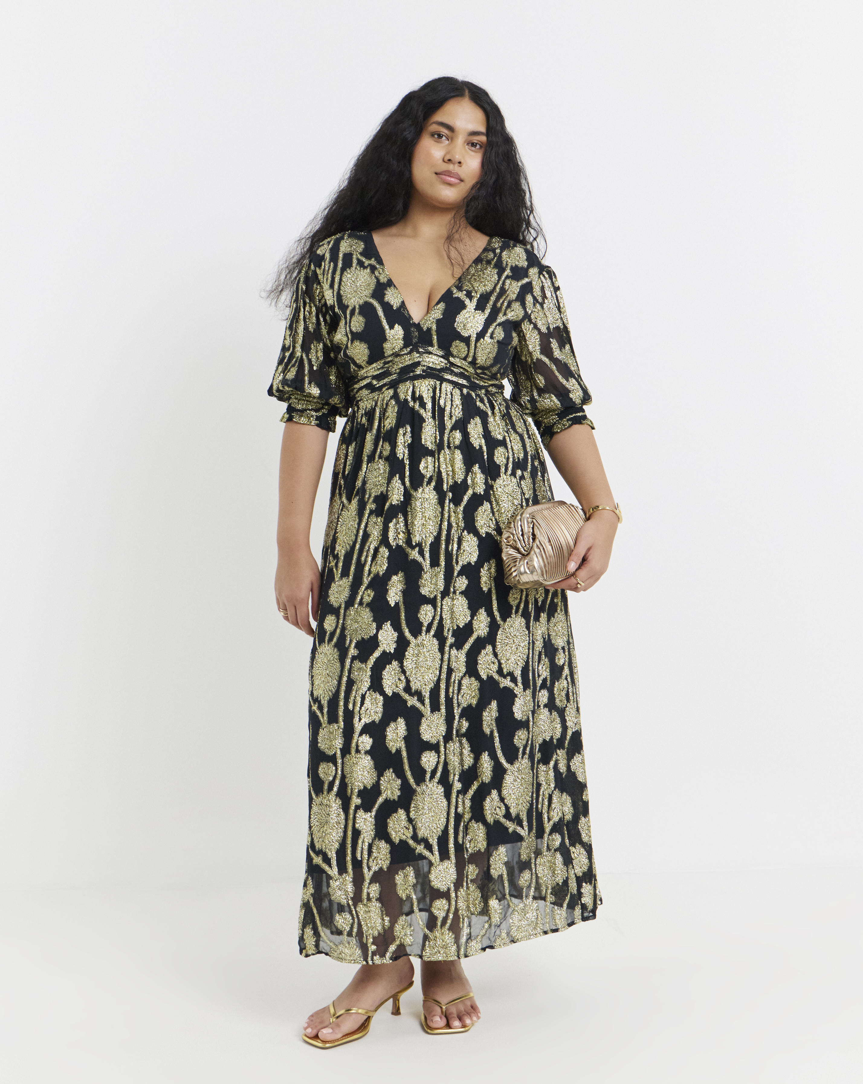 Black and Gold Jacquard Maxi Dress