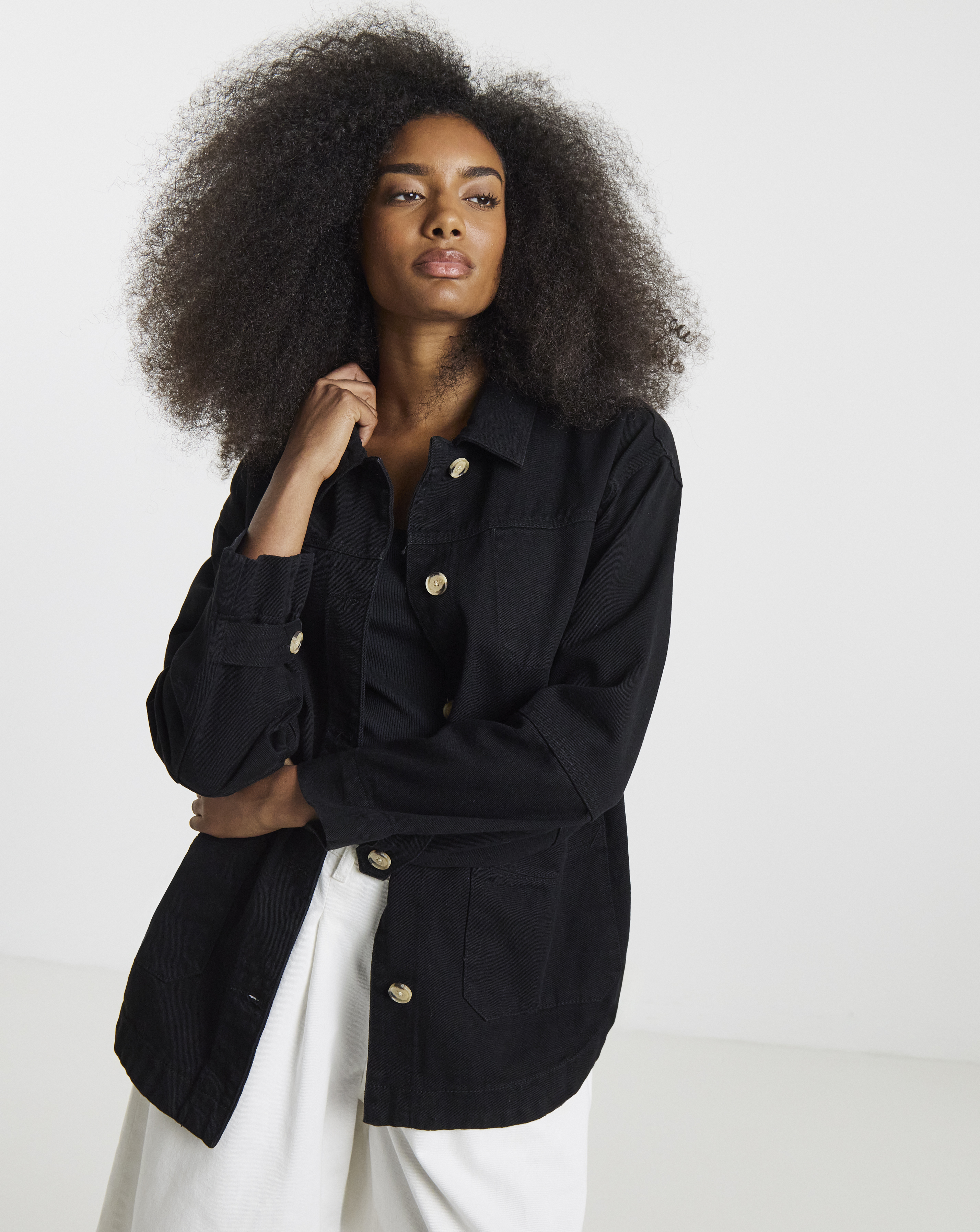Black Utility Button Through Jacket