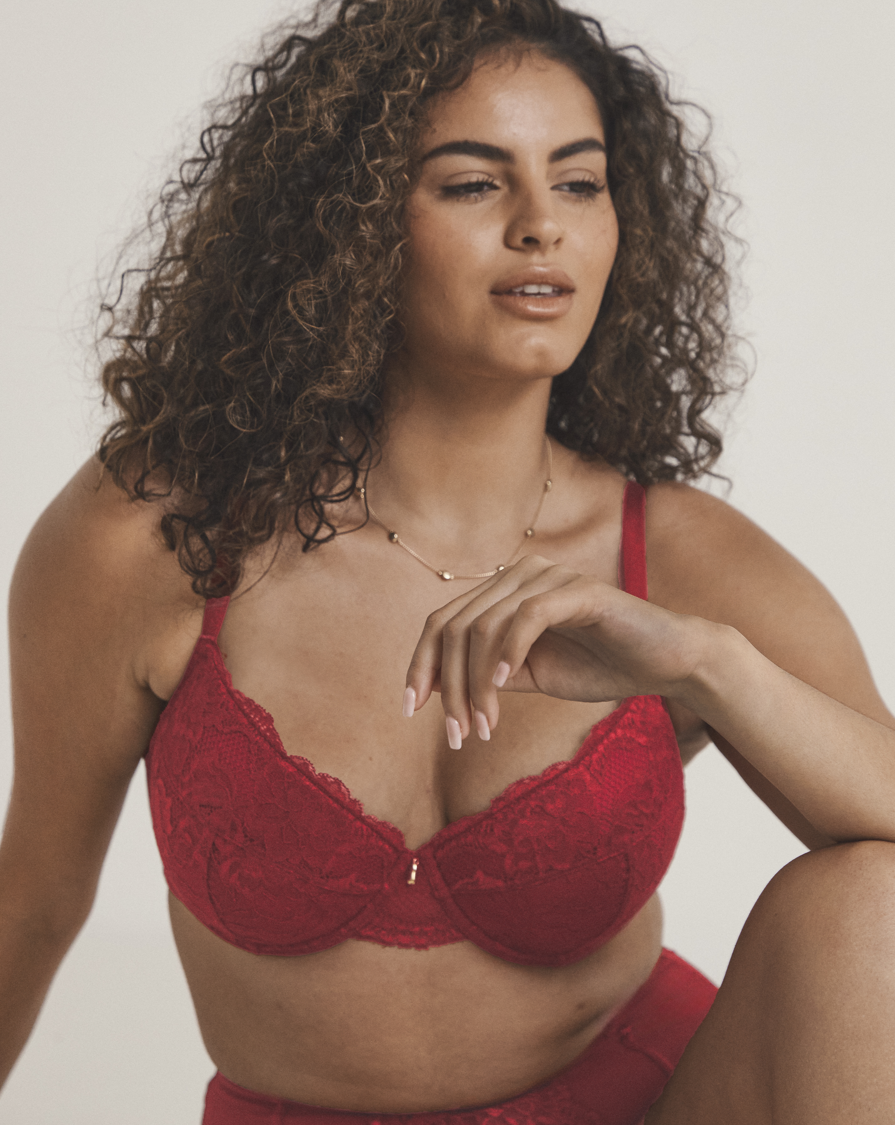 Pretty Secrets Padded Plunge Lace Push Up Bra (B-F) Dark Red