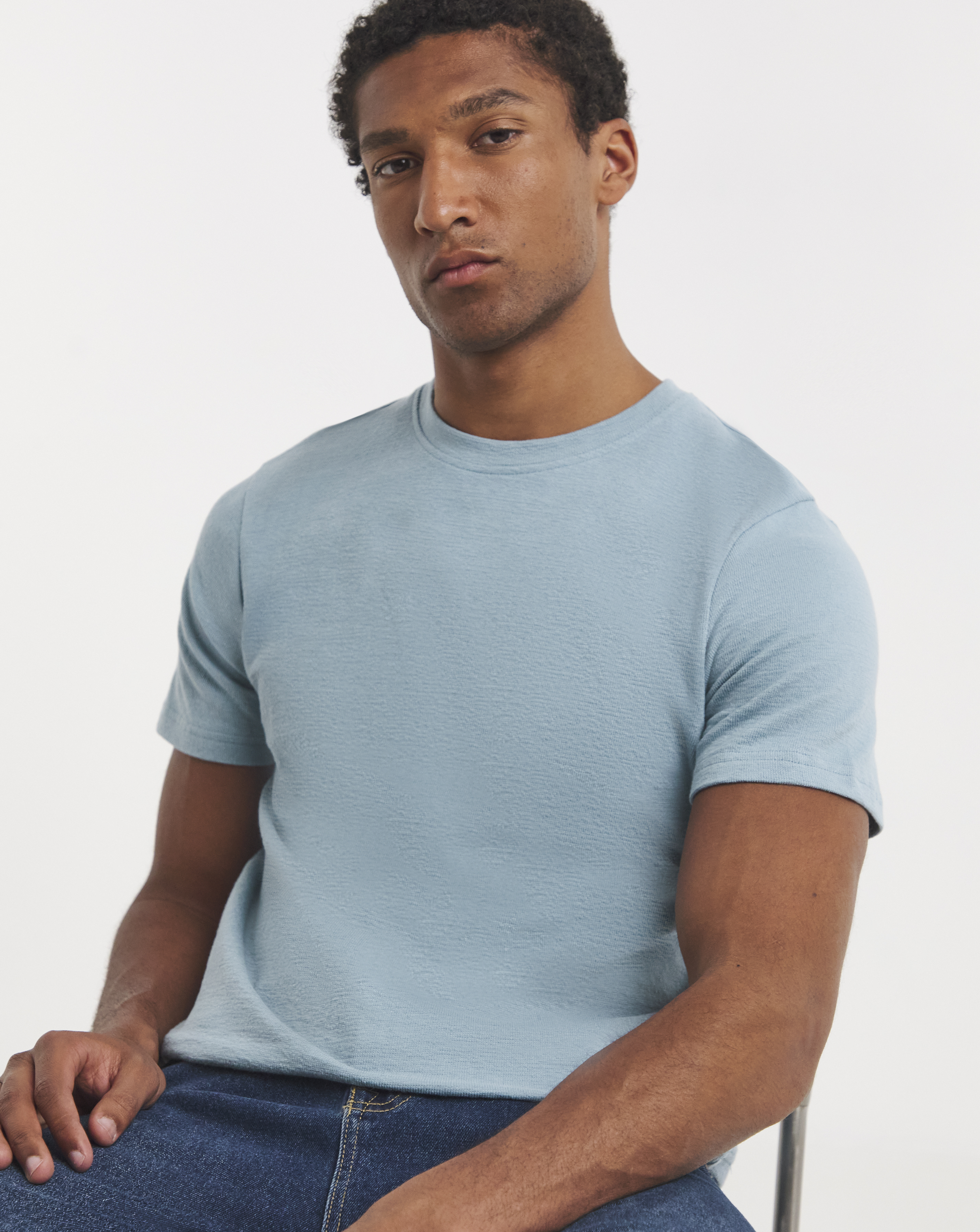 Textured Crew Neck T-Shirt-Blue