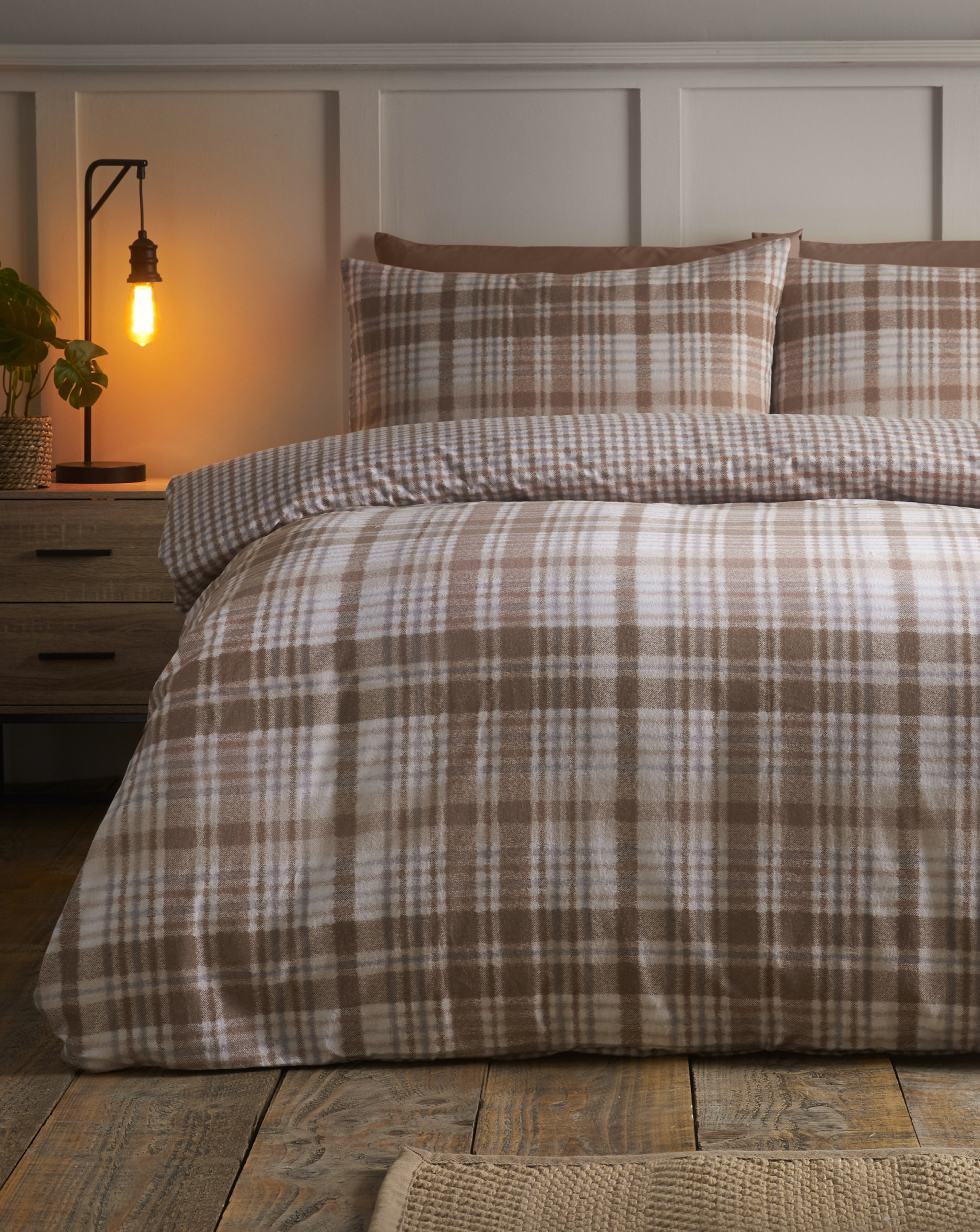 Catherine Lansfield Men's Natural Cl Brushed Hamish Check Duvet Set Small