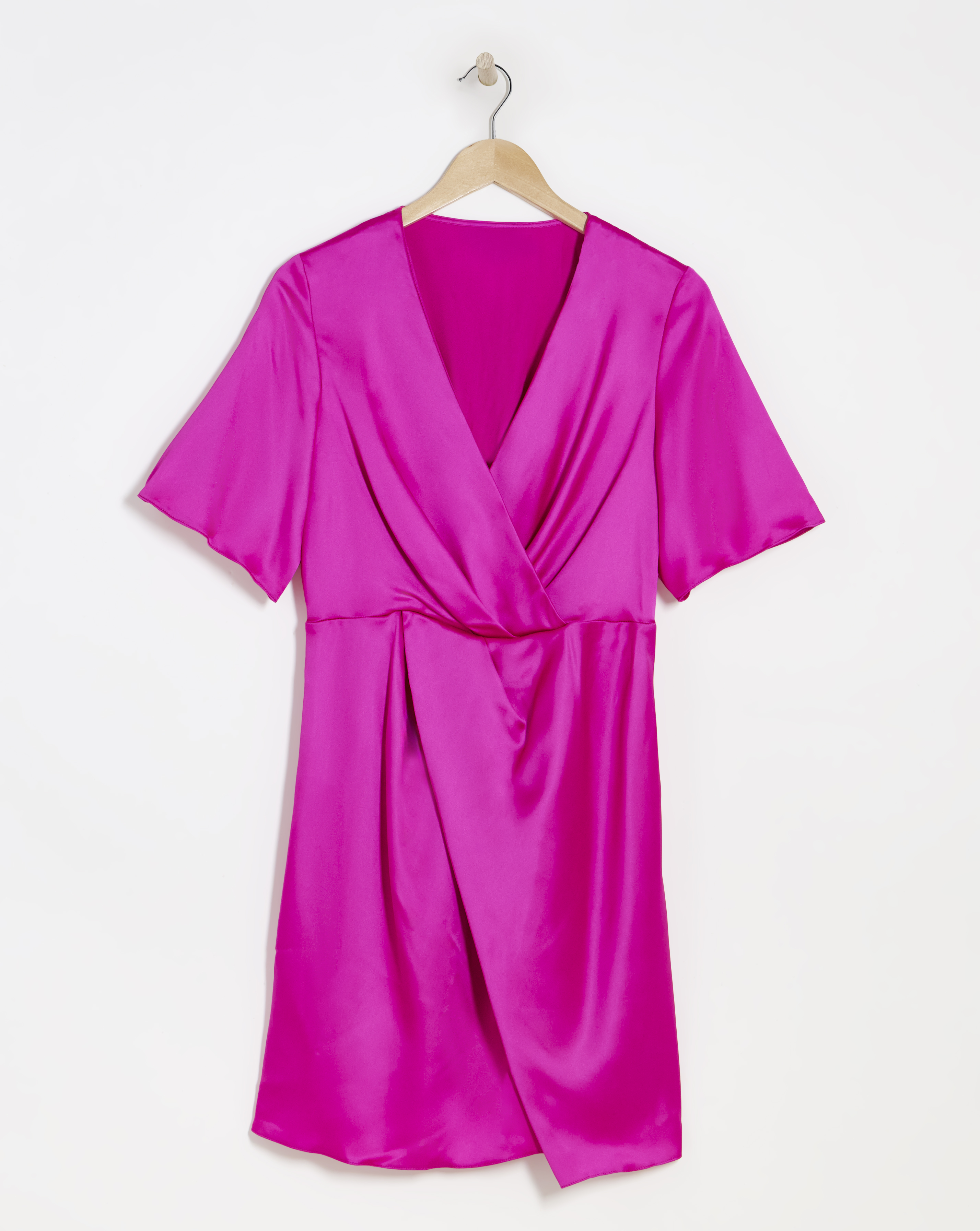 Pink Satin Wrap Front Dress