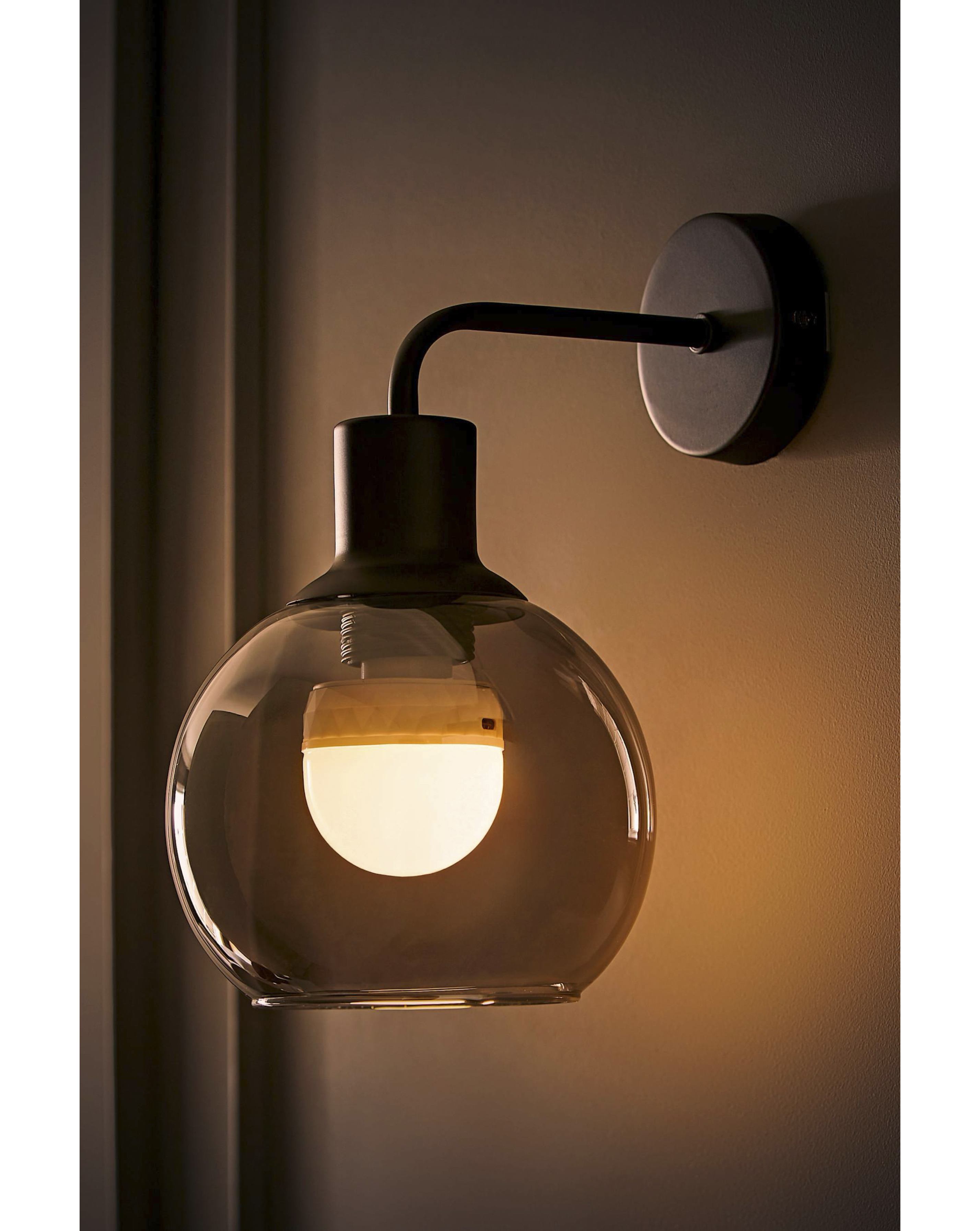 ValueLights Bellamy Black Rechargeable Smoke Glass Wall Light