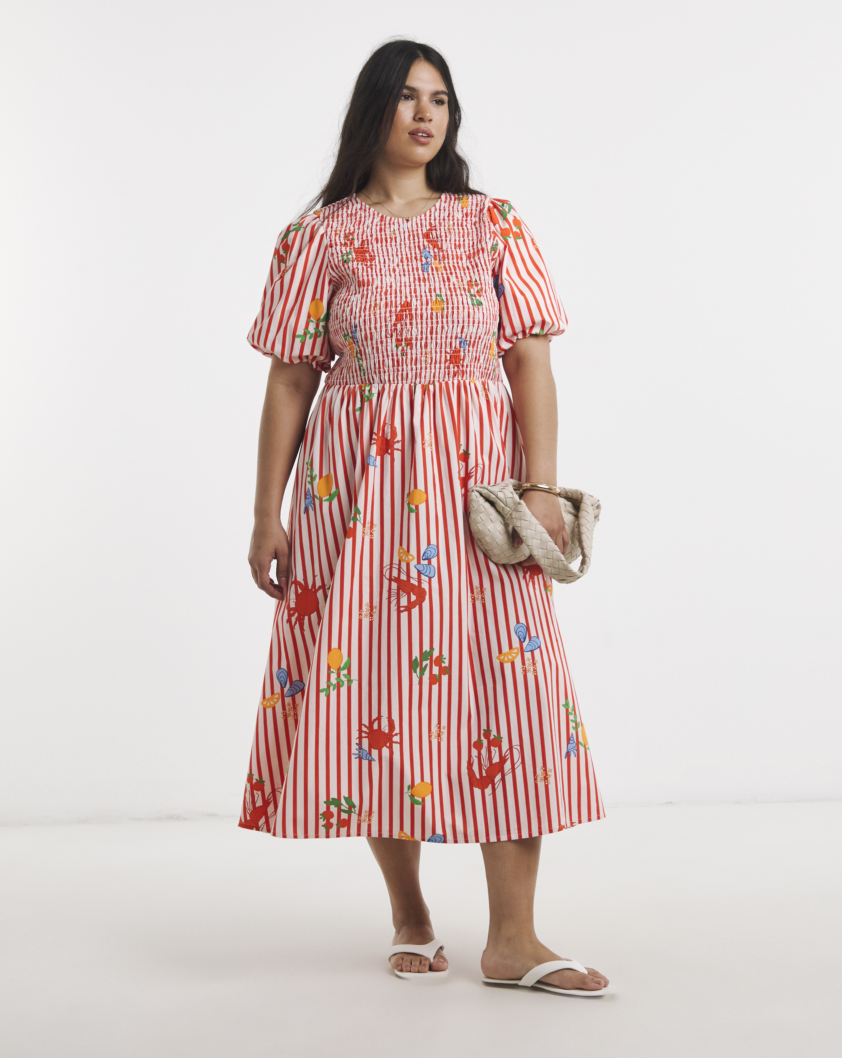 Asymmetric Shirred Midi Dress - Image
