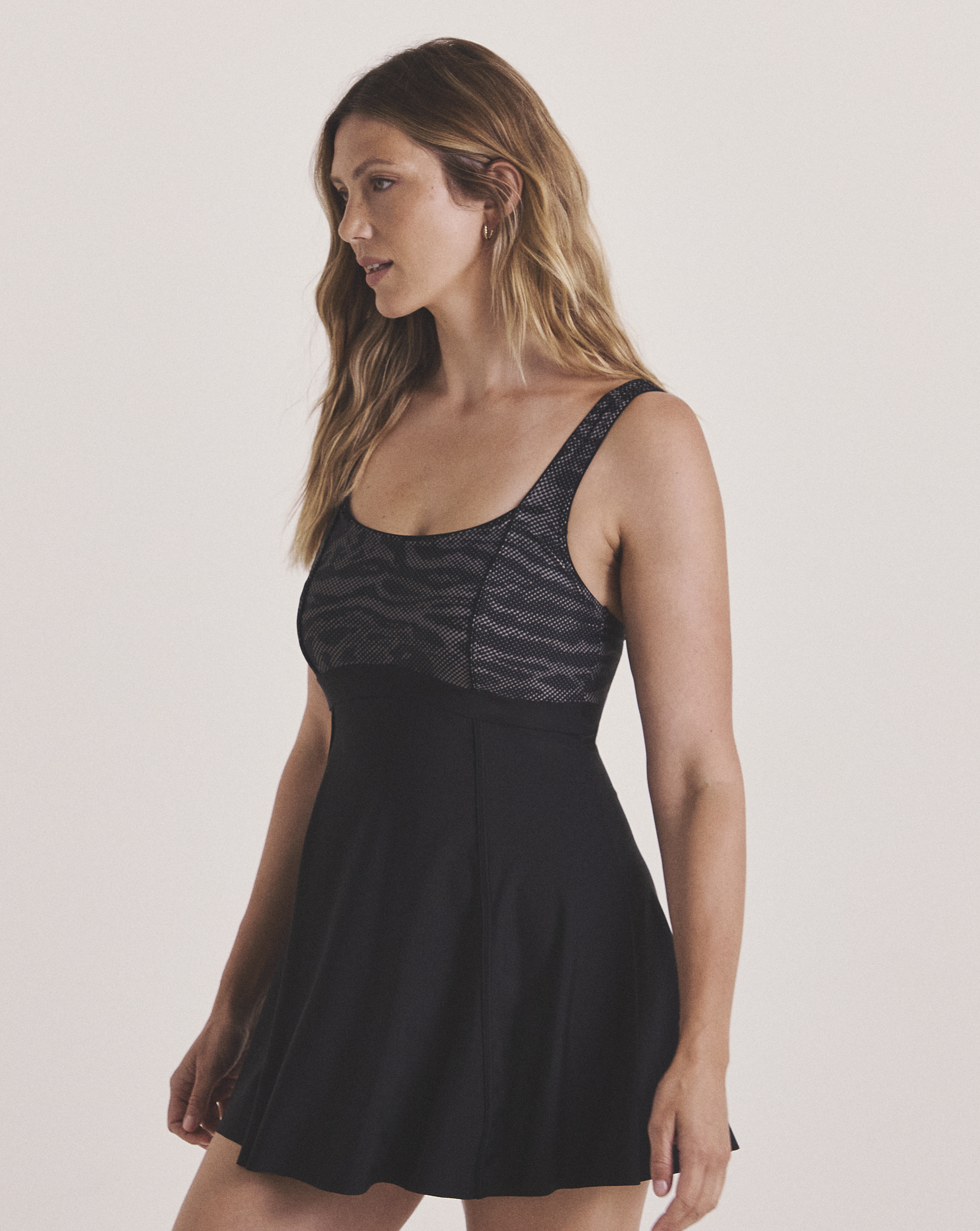 Sports Square Neck Swimdress With Shorts