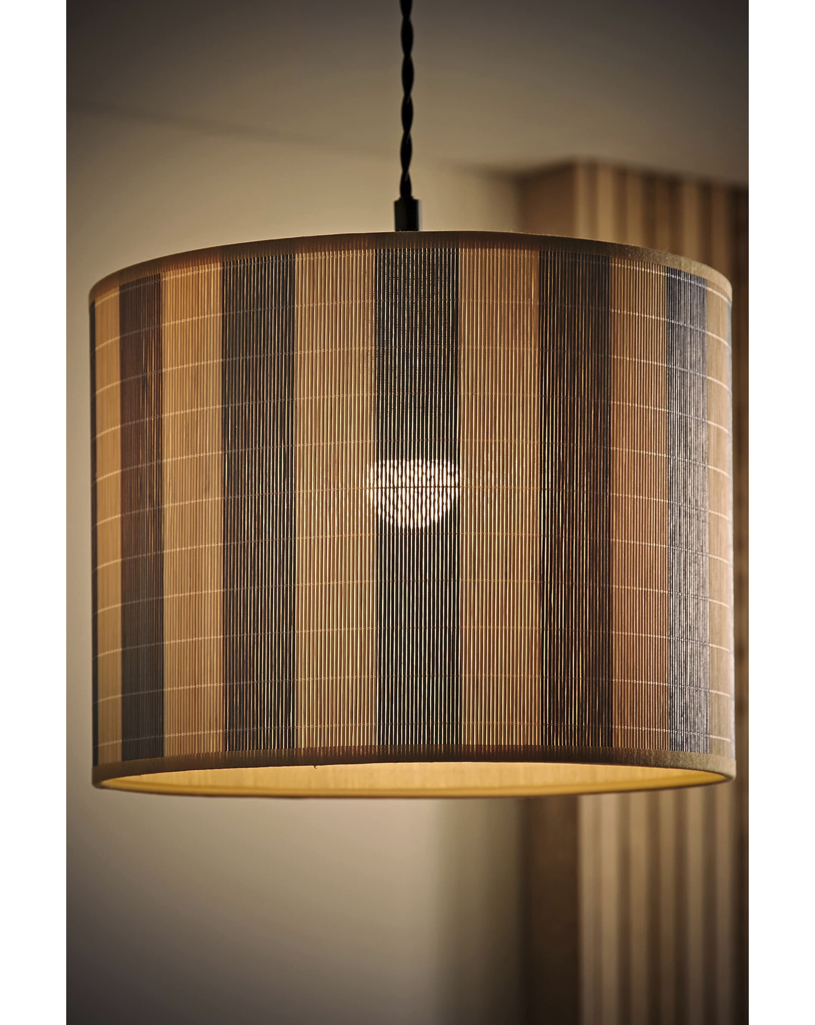 ValueLights Lori Medium Blue Stripe Bamboo Printed Shade 30cm