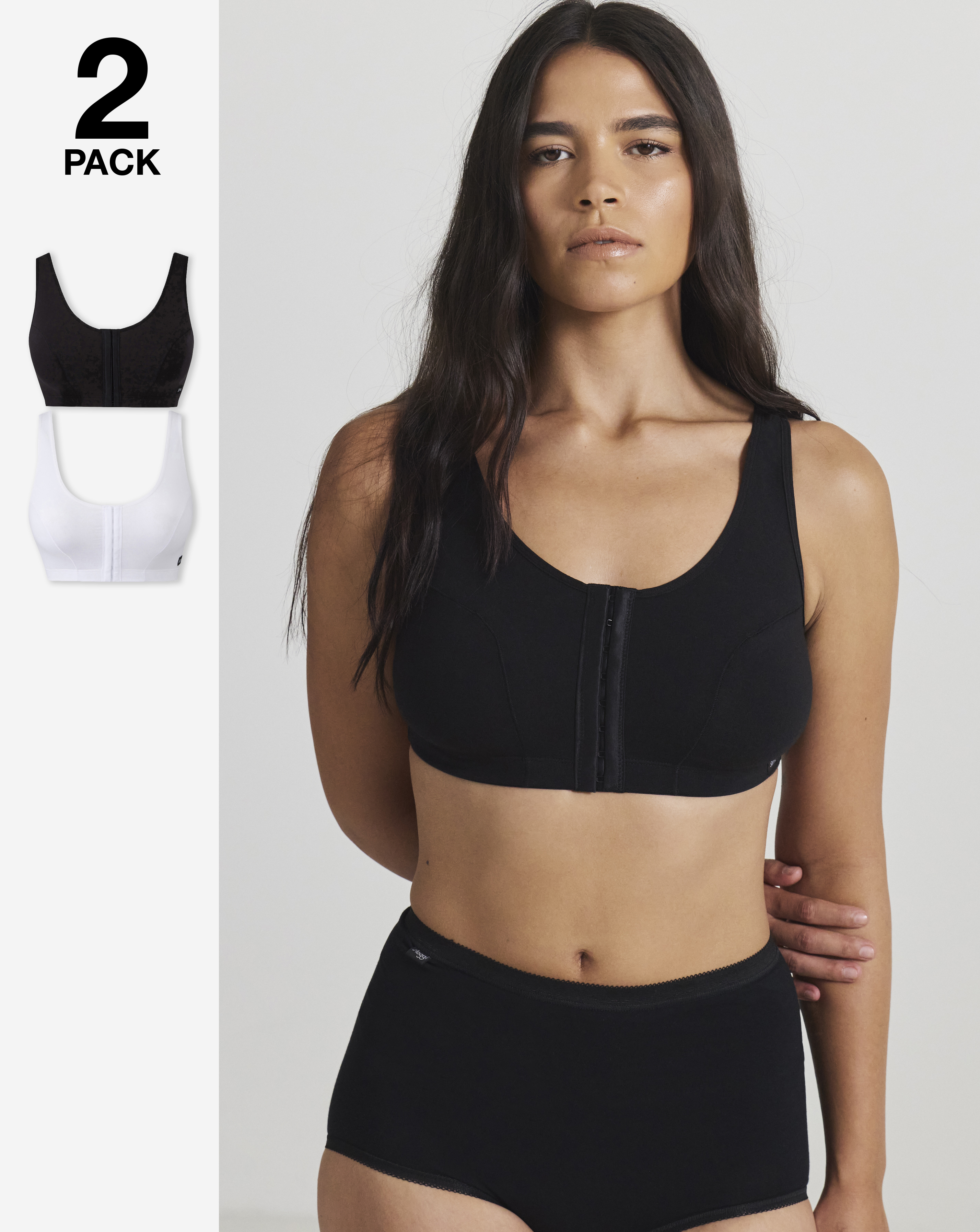 2 Pack Front Fastening Bras Blk/Wht