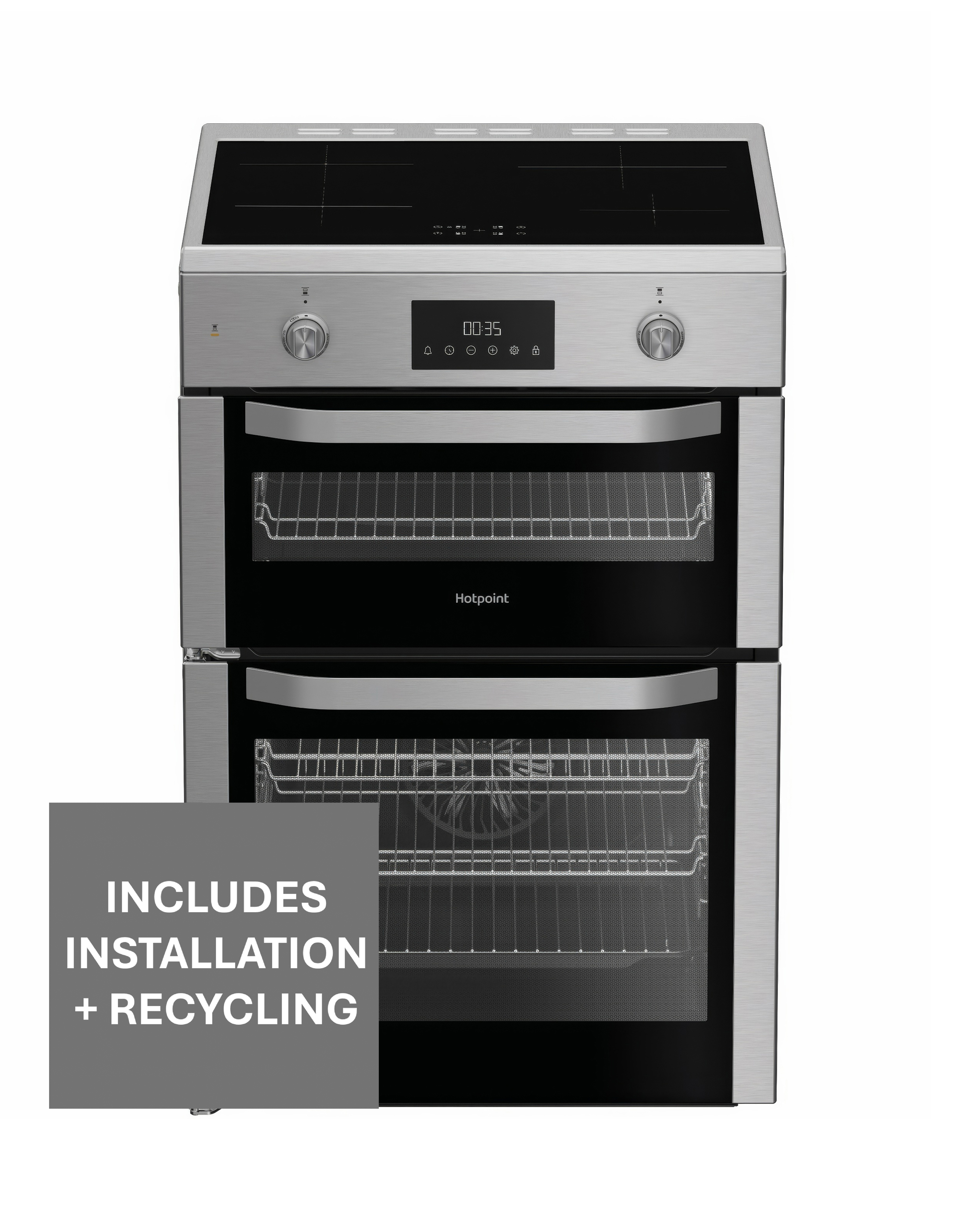 Hotpoint HDE6IDC2X 60cm Electric Double Cooker Induction Hob - Silver + Install