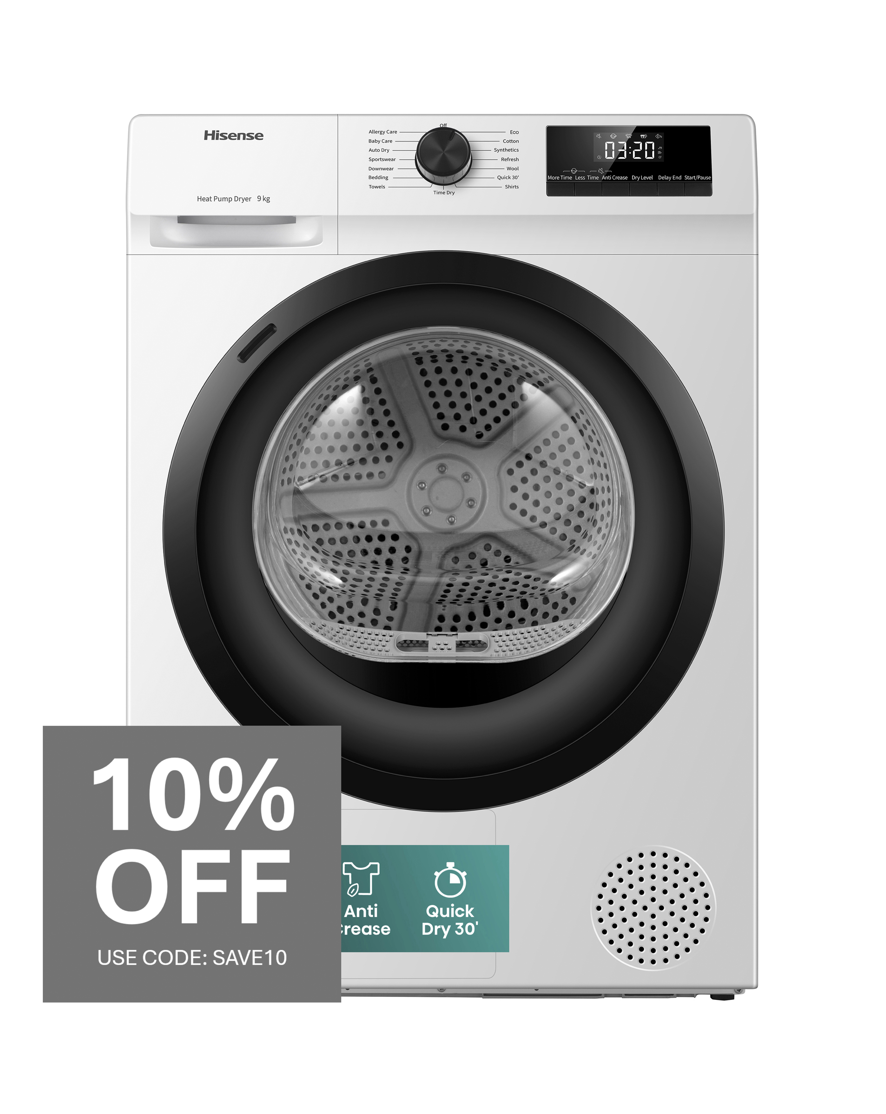 Hisense DH1Q902BW2 Heat Pump Dryer White