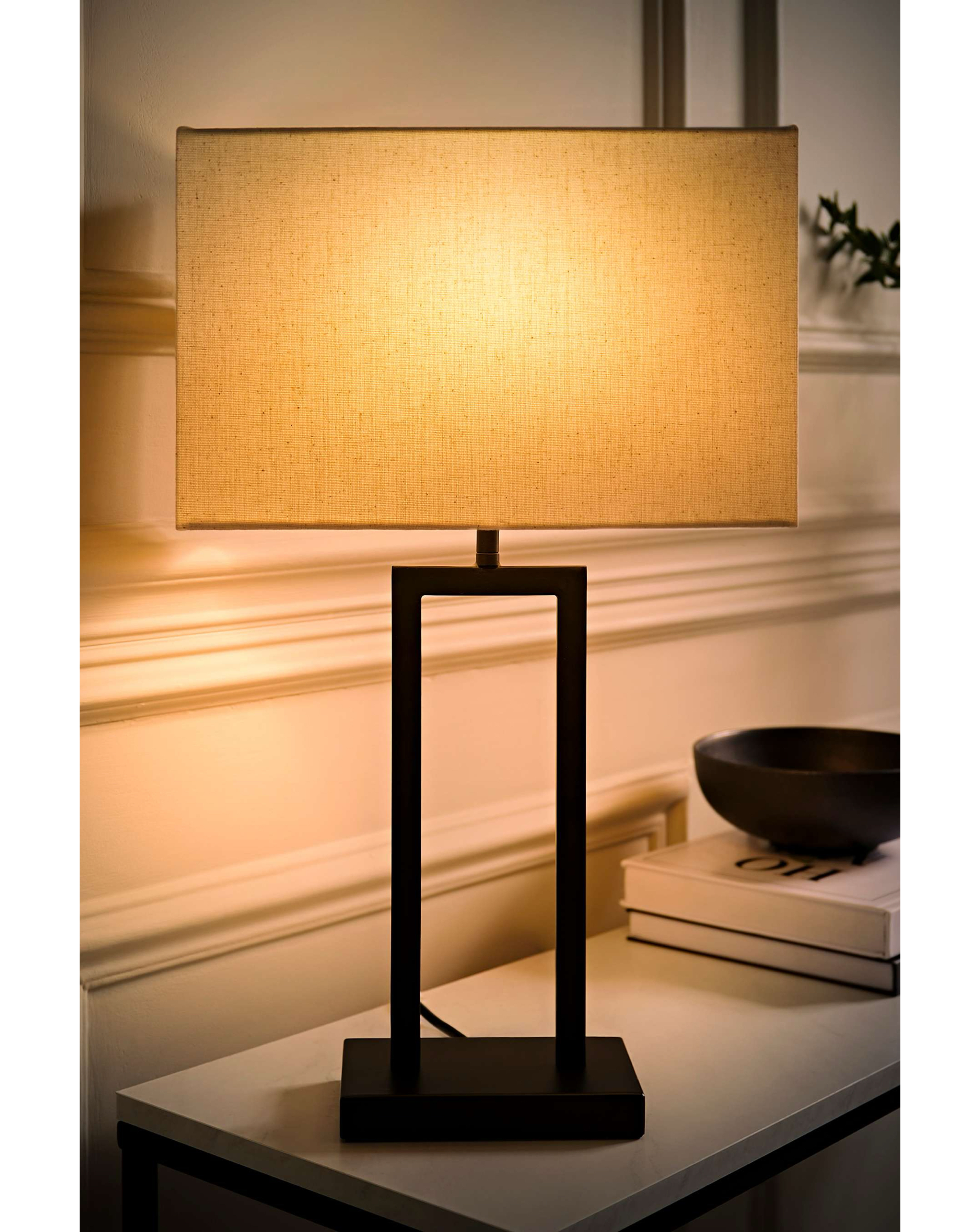 ValueLights Gloria Black Double Stem Table Lamp with Rectangular Shade