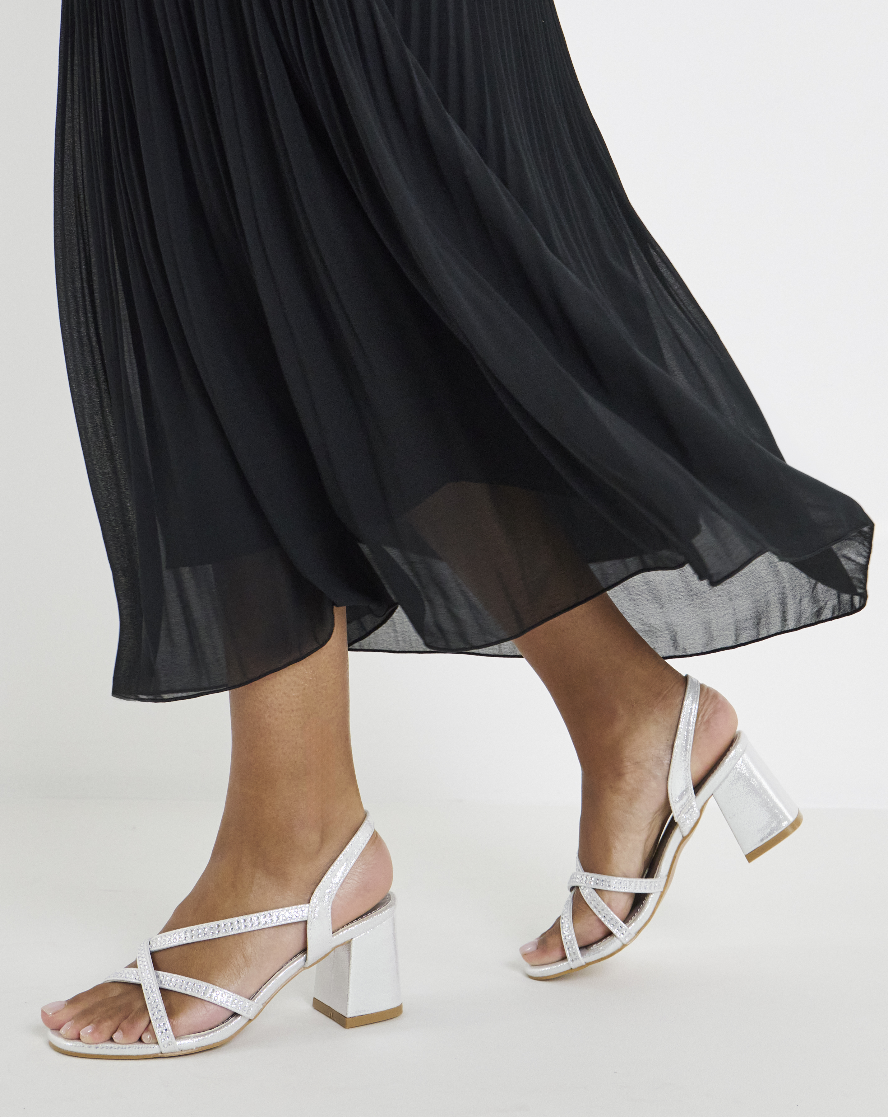 New In - Diamante Strap Block Heel Sandals Wide