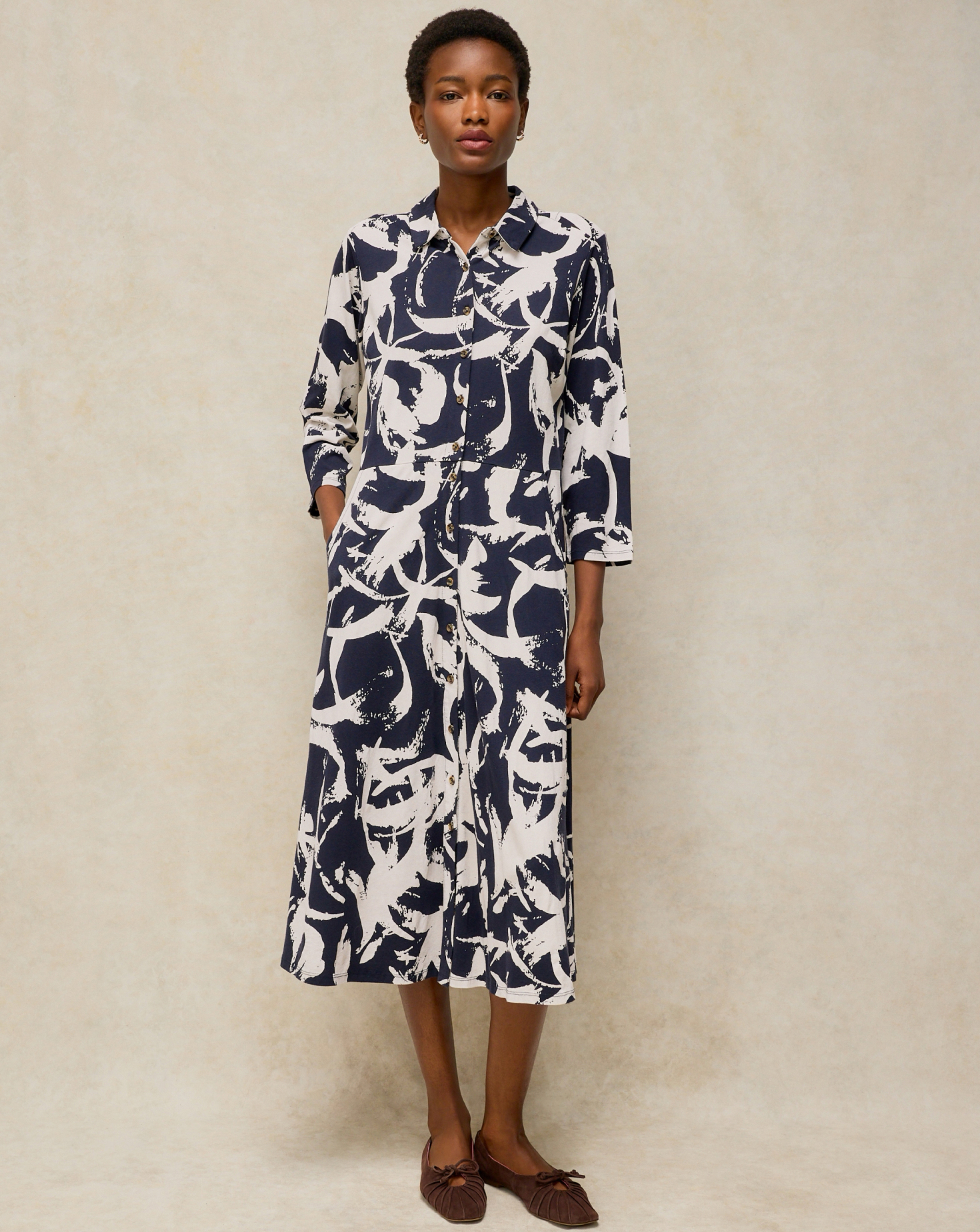 White Stuff - Women's - Rua Jersey Dress - Navy Print - 24