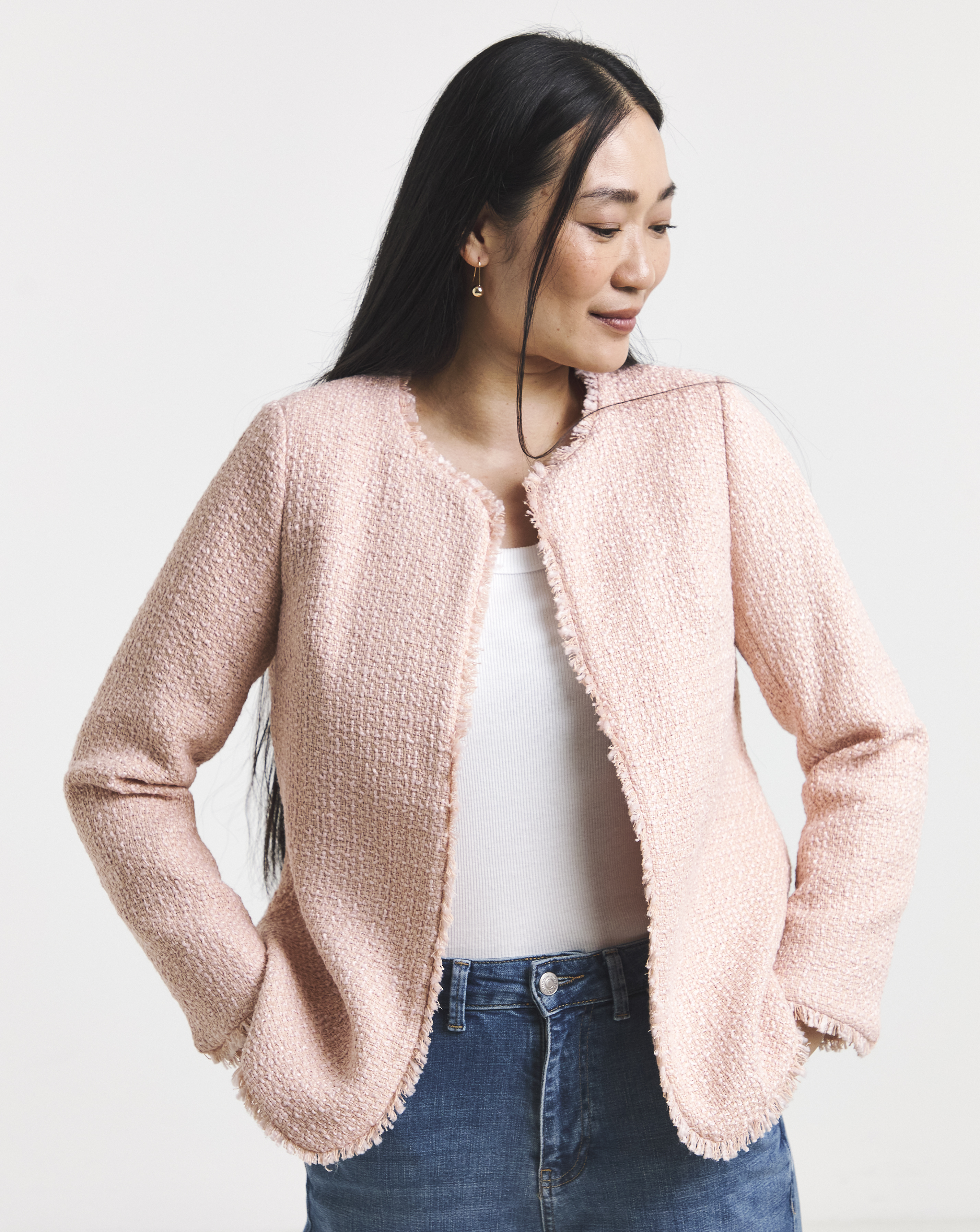 Collarless Boucle Blazer