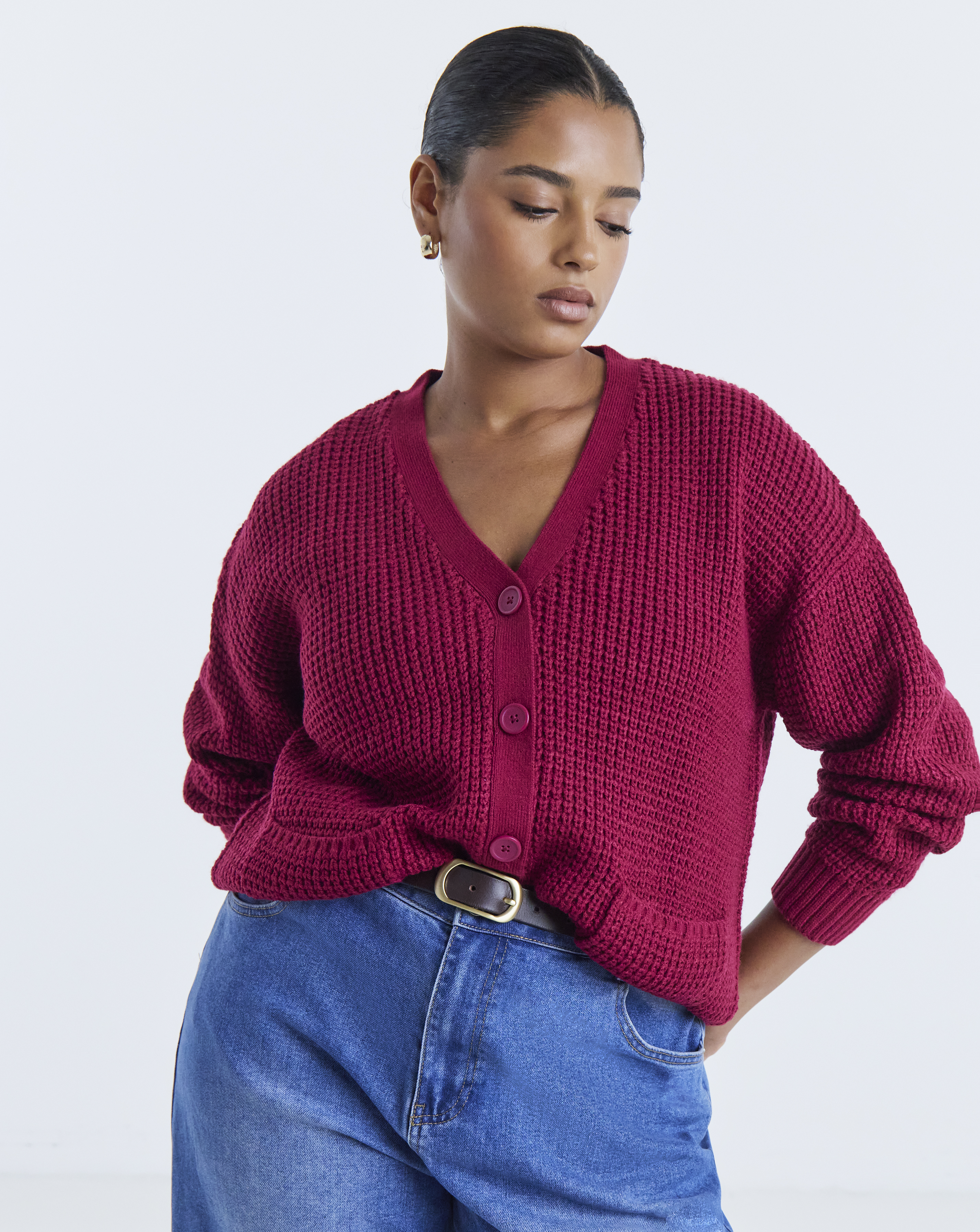Waffle Knit Boyfriend Cardigan