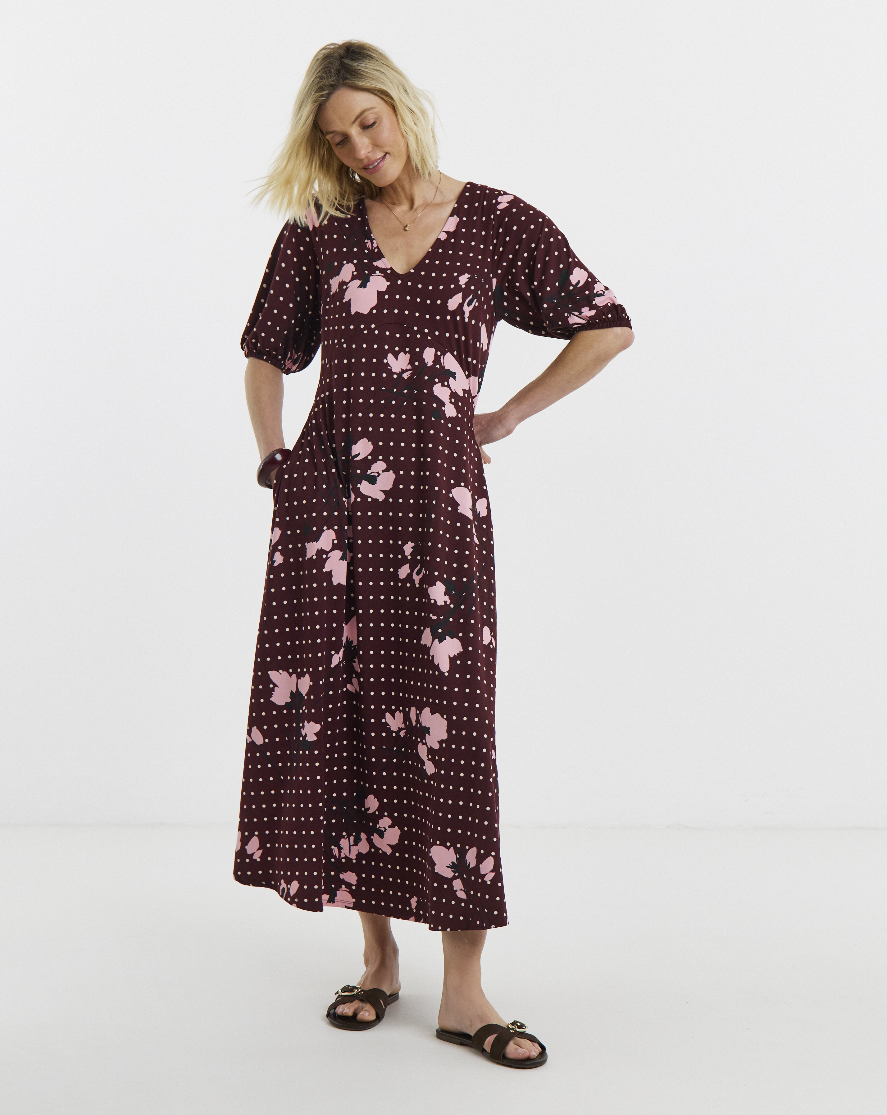 New In - Puff Sleeve Jersey Tea Dress