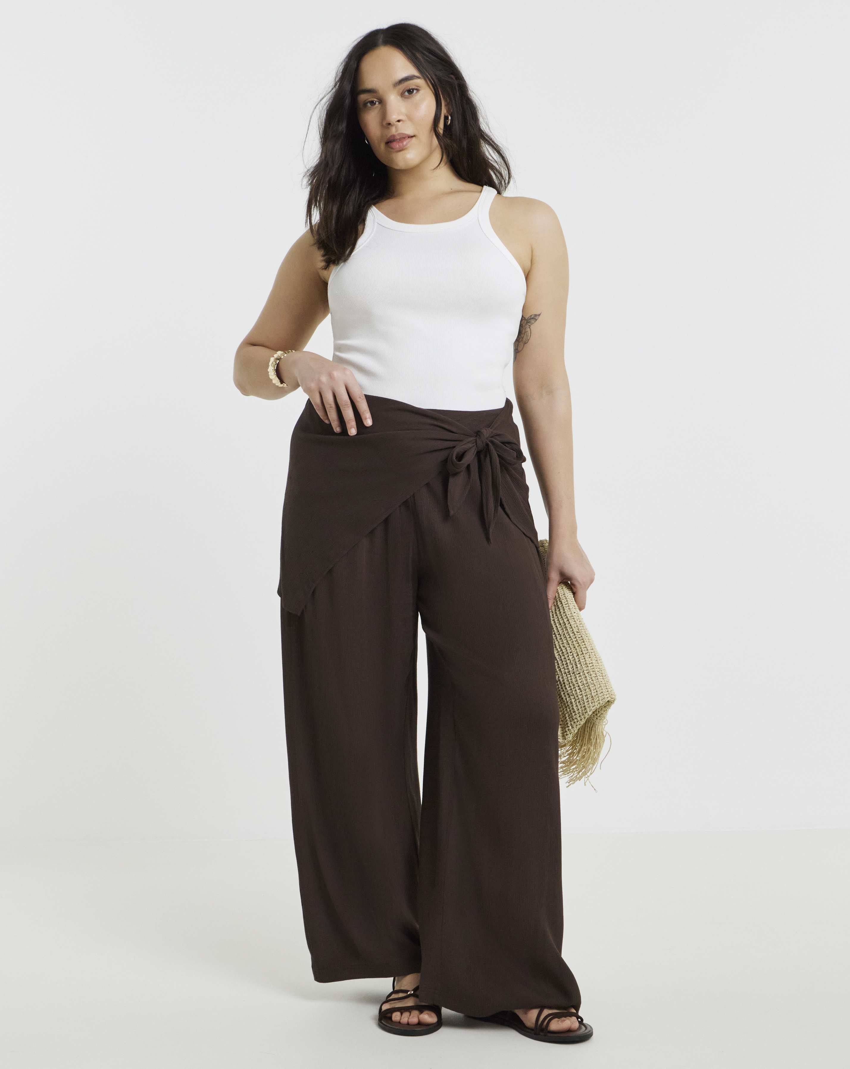 New In - Simply Be Chocolate Tie Wast Trouser