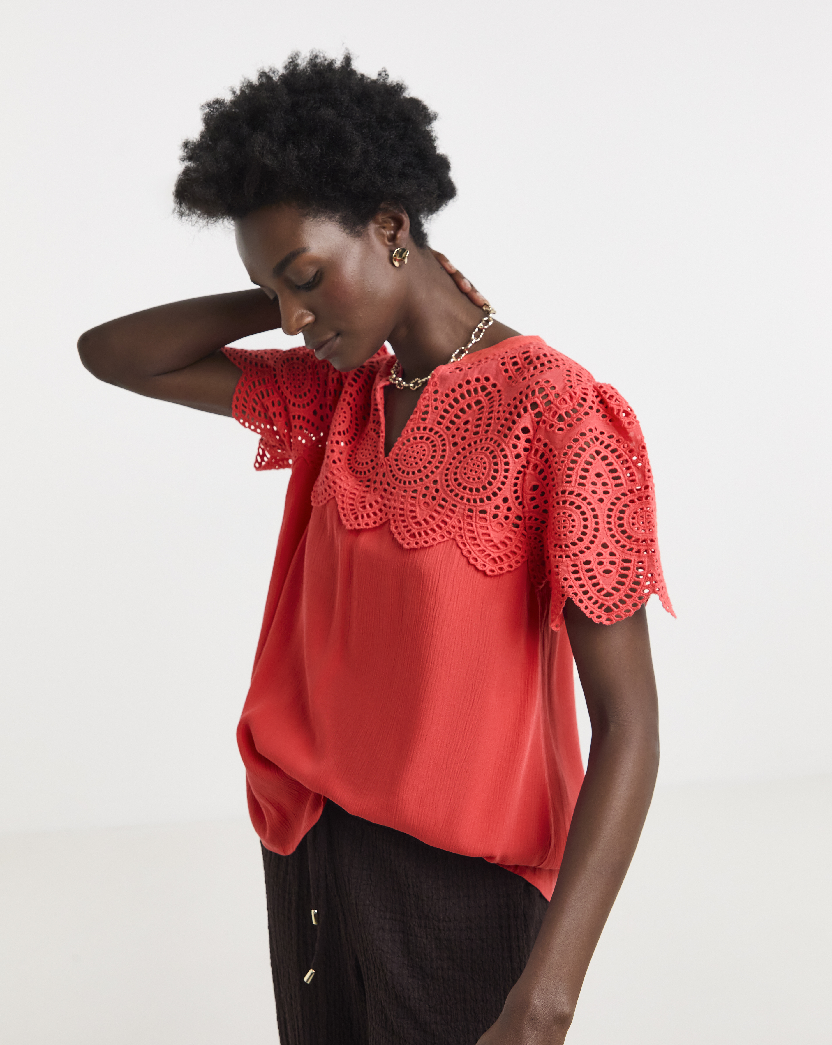 Crinkle Crochet Trim Top