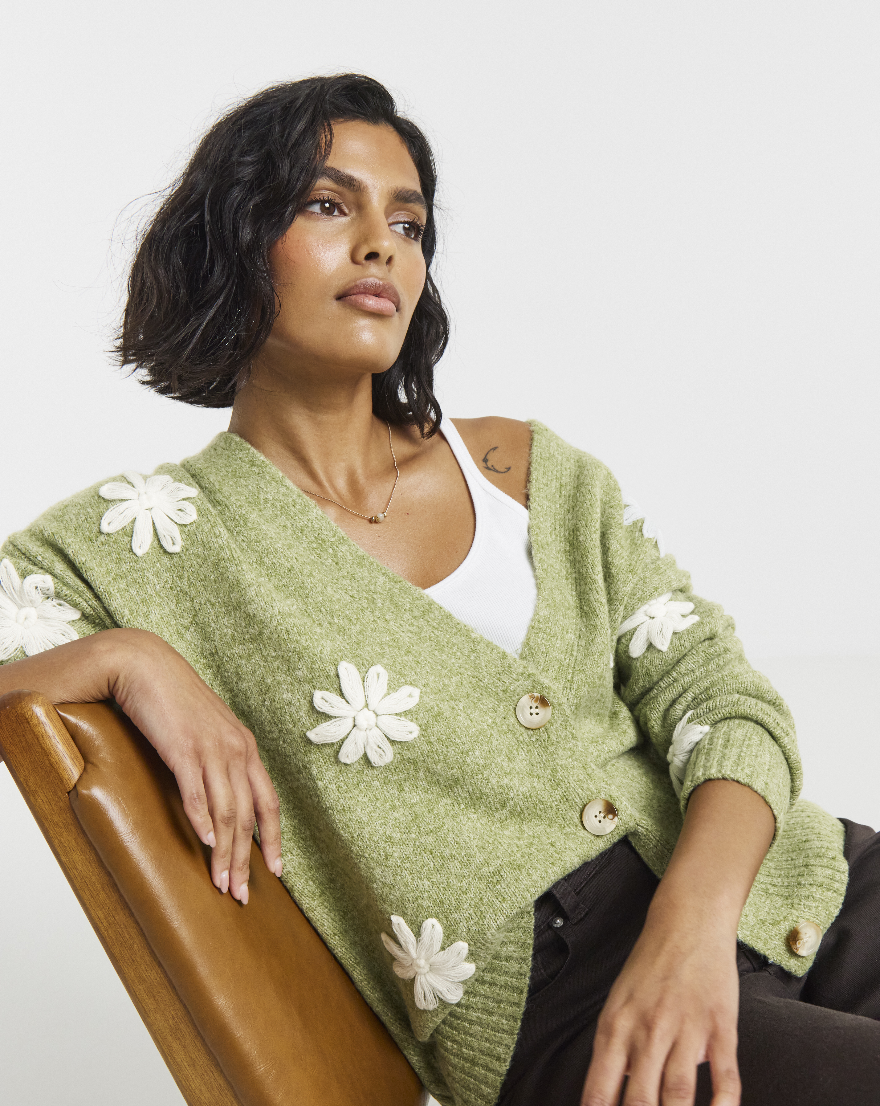 New In - Embroidered Floral Boyfriend Cardigan