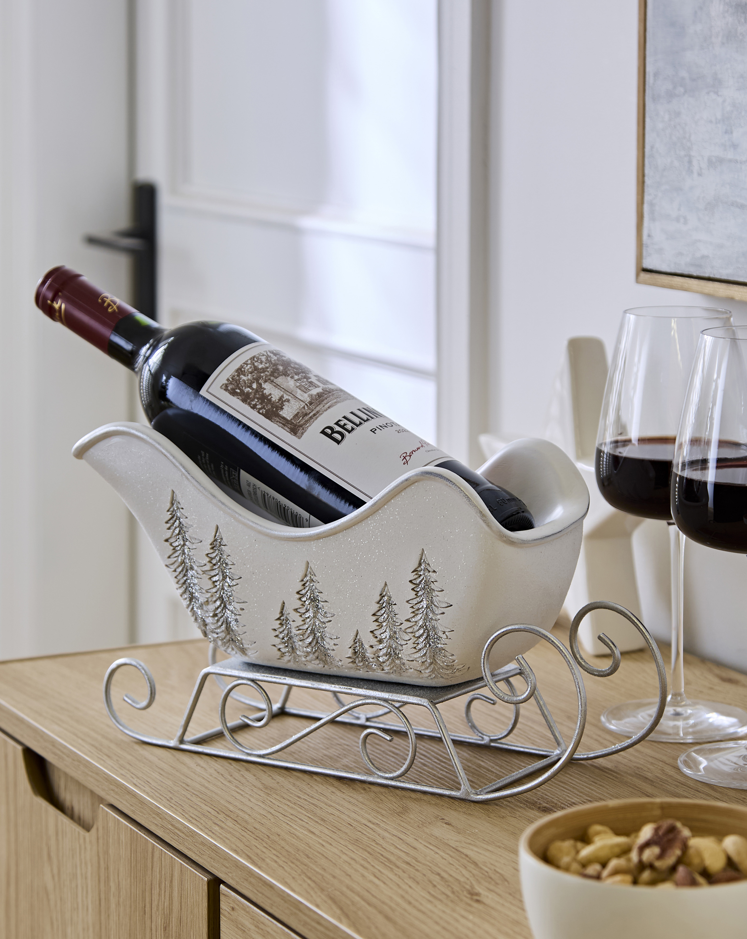 The Christmas Gift Co. Unisex Silver Resin & Metal Sparkle Sleigh Wine Bottle Holder & Ornament - Image 2