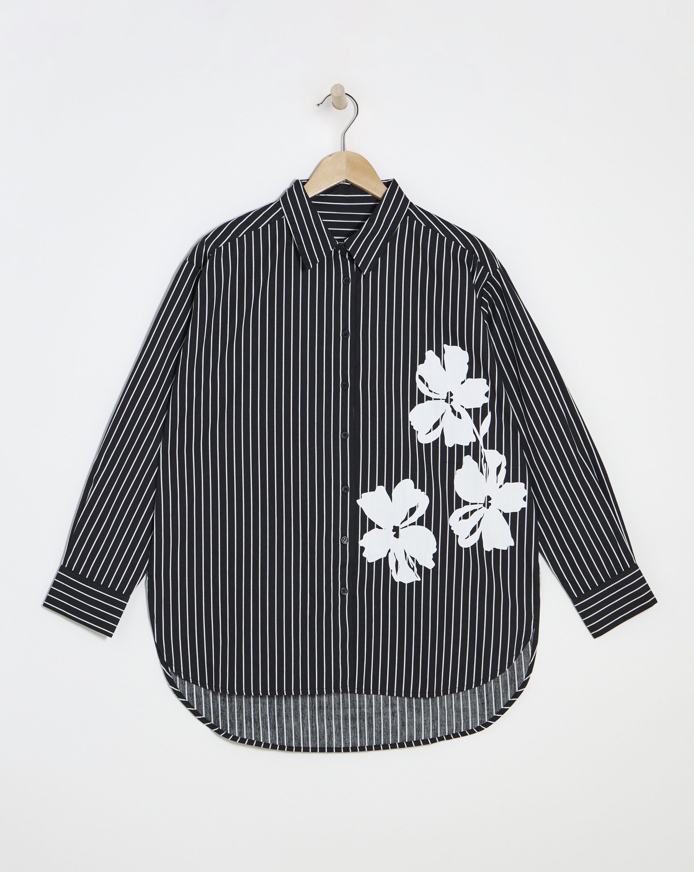 Placement Print Oversized Striped Poplin Shirt