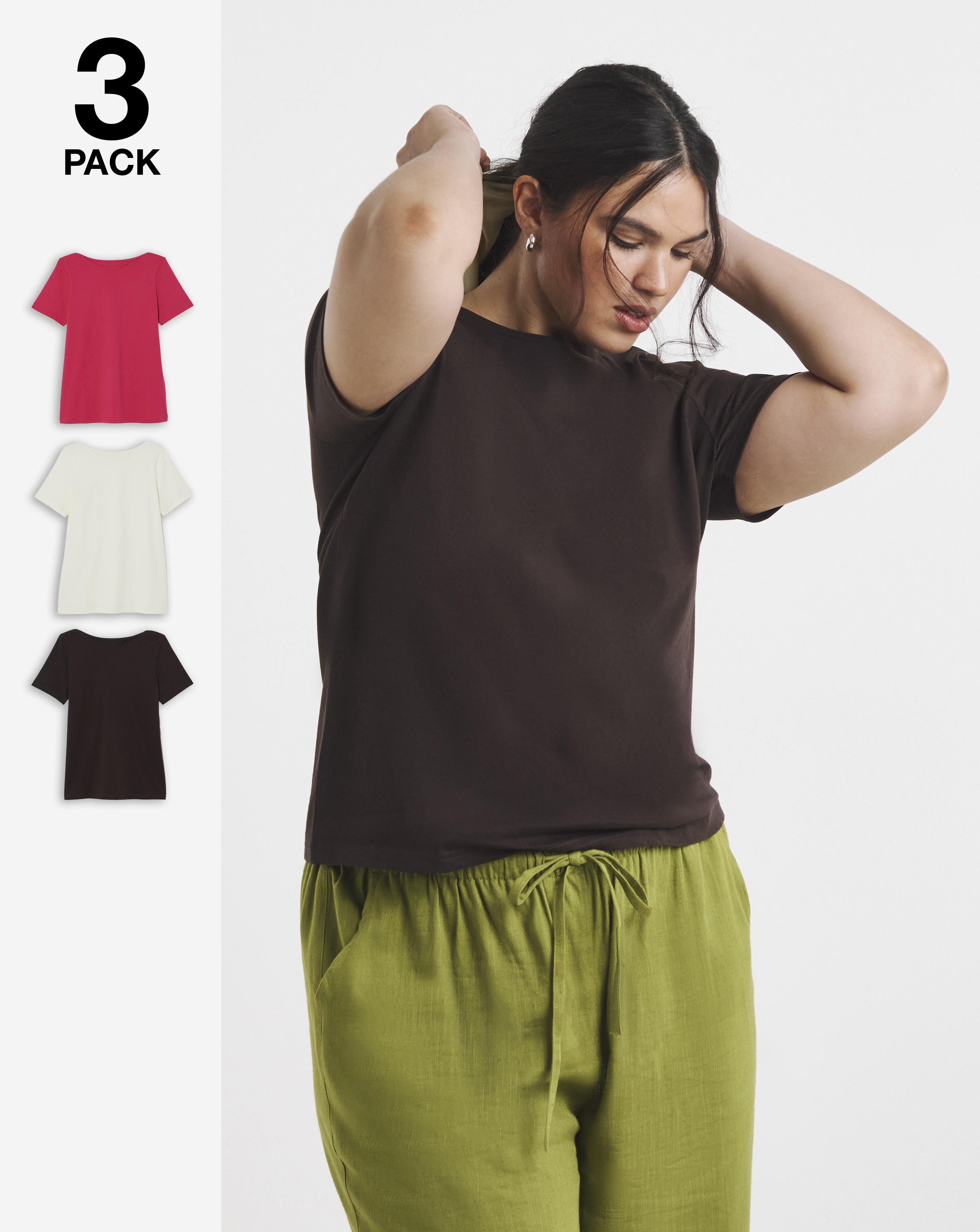 3 Pack Short Sleeve Slash Necks